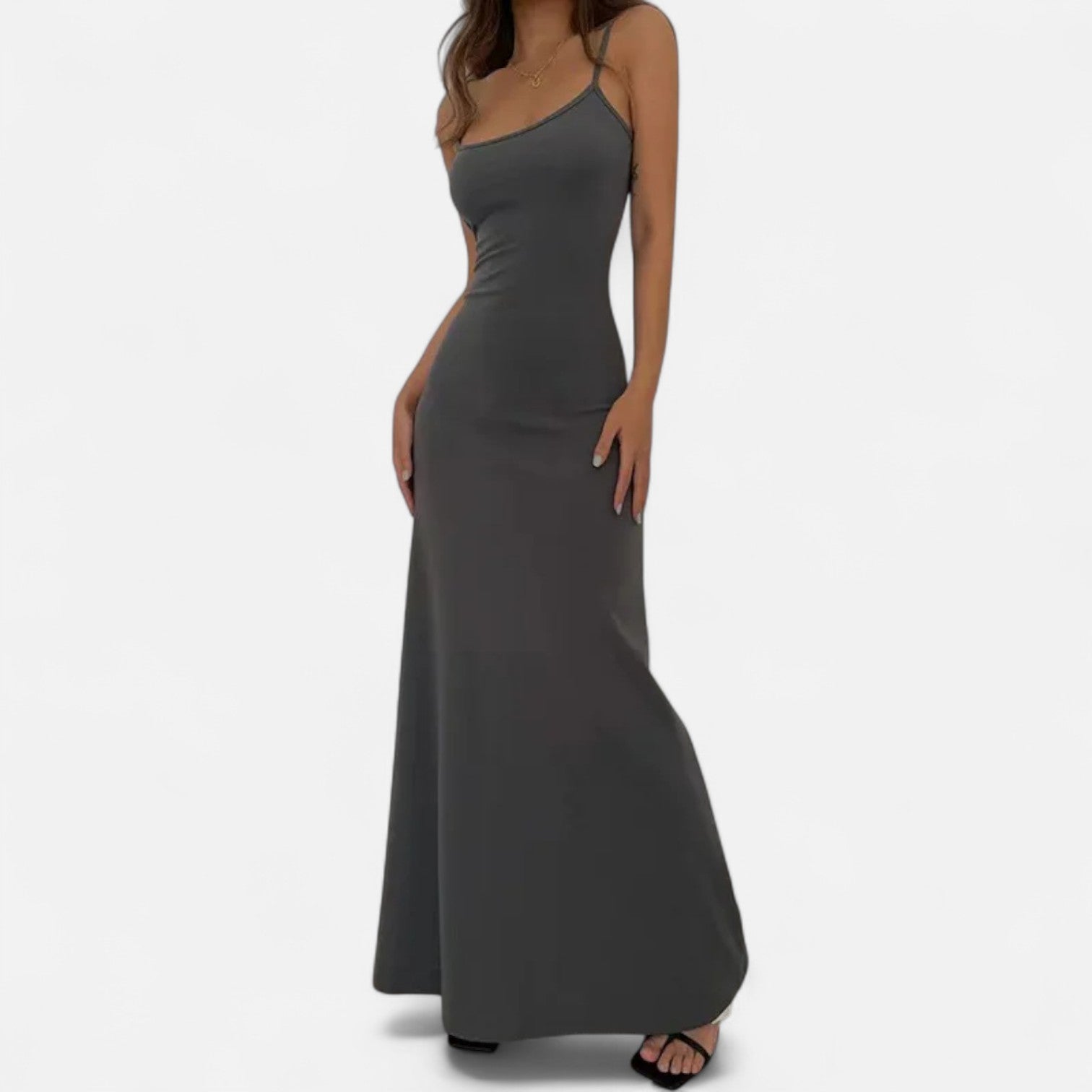 Ancienne Monde | Robe Longue Gainante Grise pour Femme – Élégance Sculptante pour l’Été