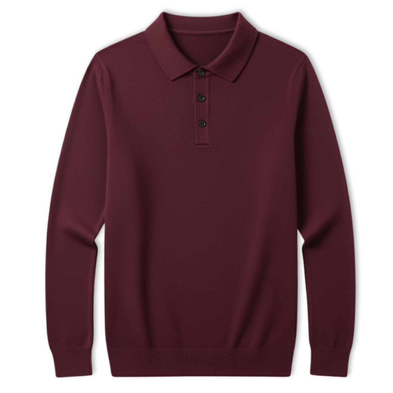 Men's long-sleeved polo shirt made of 100% merino wool with buttoned collar, relaxed fit