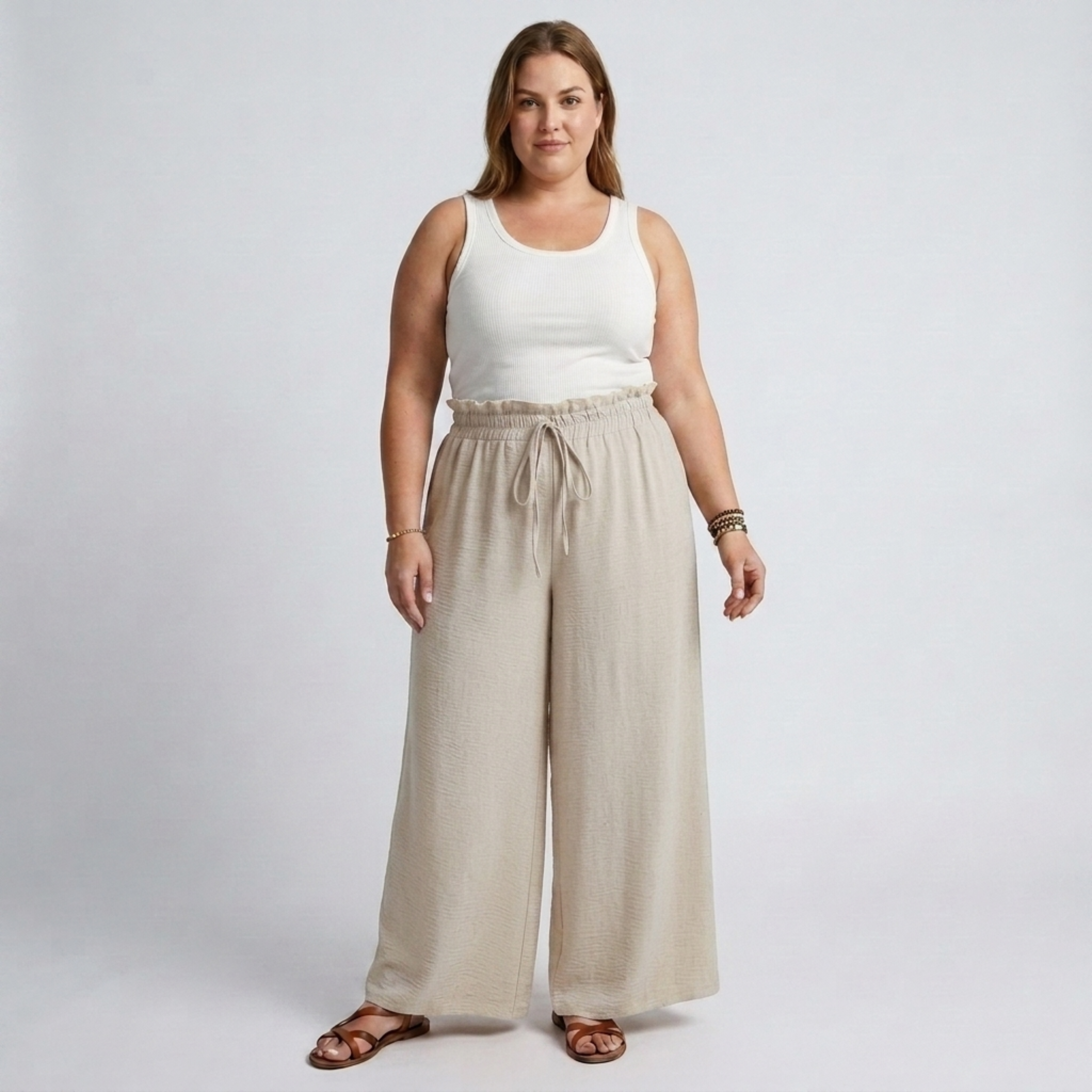 Pantaloni larghi taglia grande da donna con vita elastica e coulisse