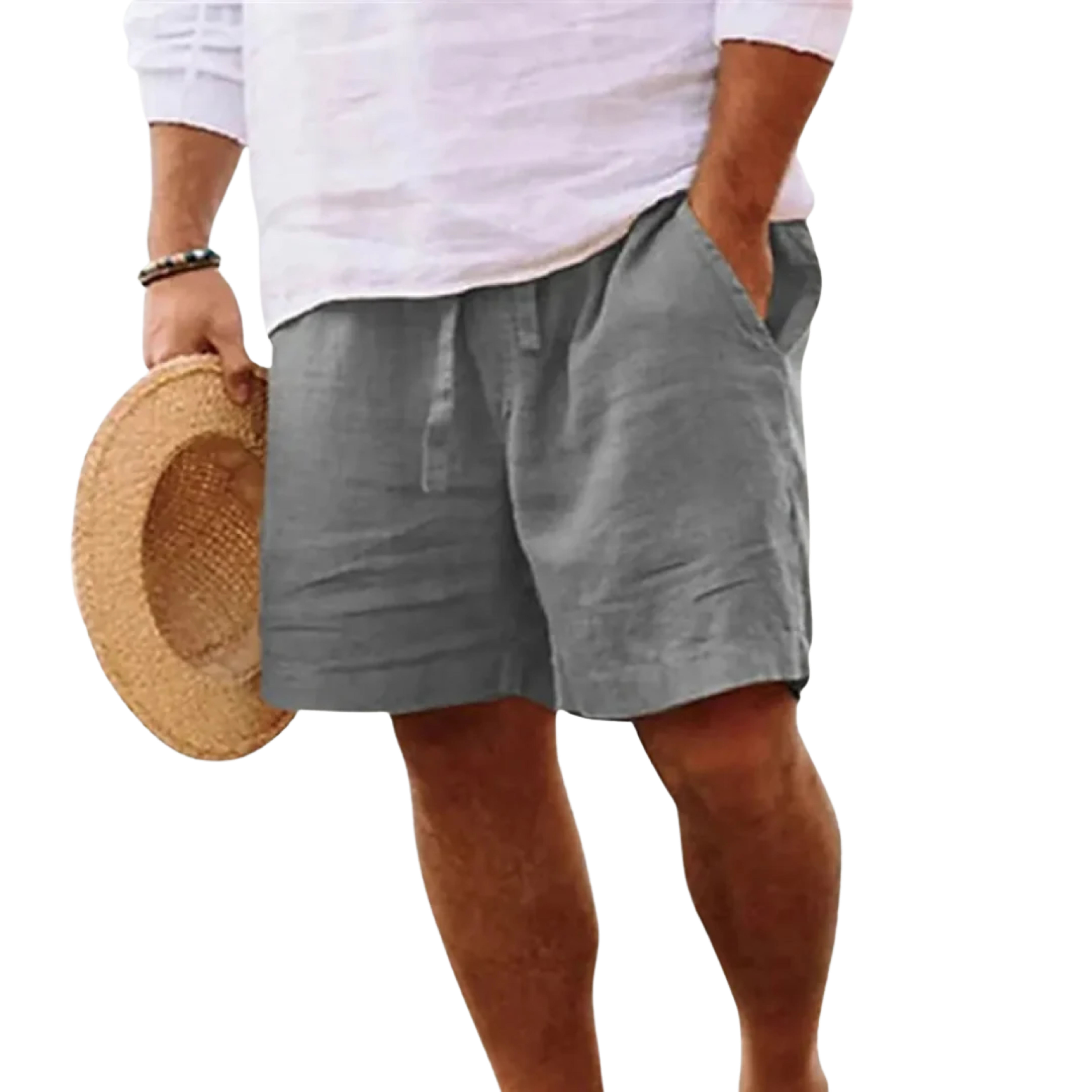 Short en Lin pour Homme avec Cordon de Serrage et Poches Latérales