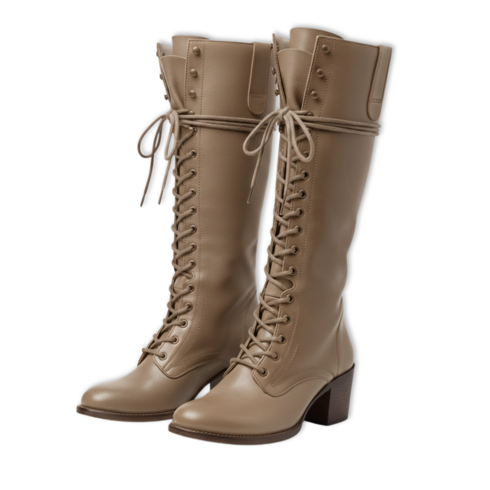 Botas altas de mujer con cordones altos en cuero envejecido con tacón cuadrado y forro suave