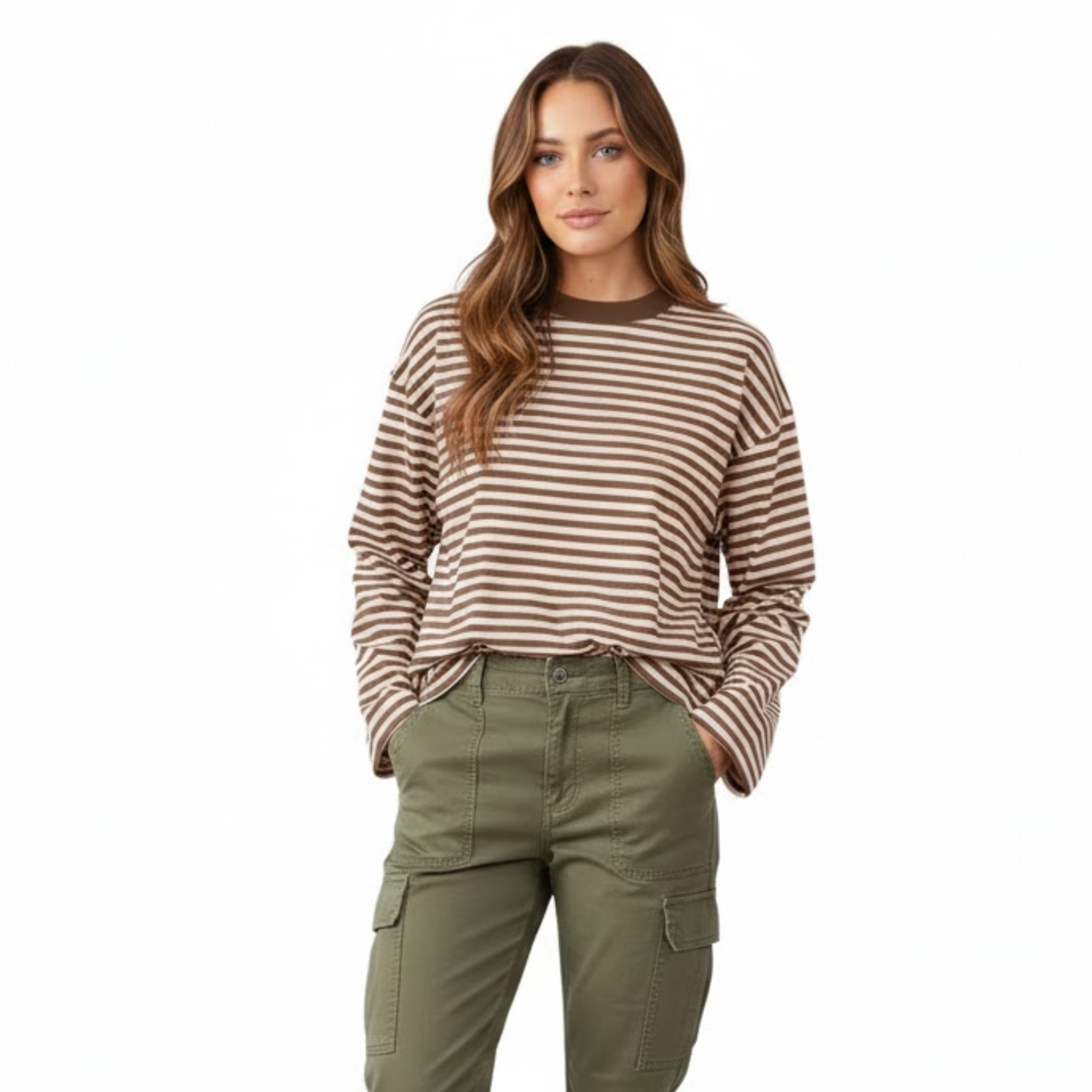 Dámske pruhované tričko s dlhým rukávom, voľného strihu, s okrúhlym výstrihom a vintage streetwear štýlom