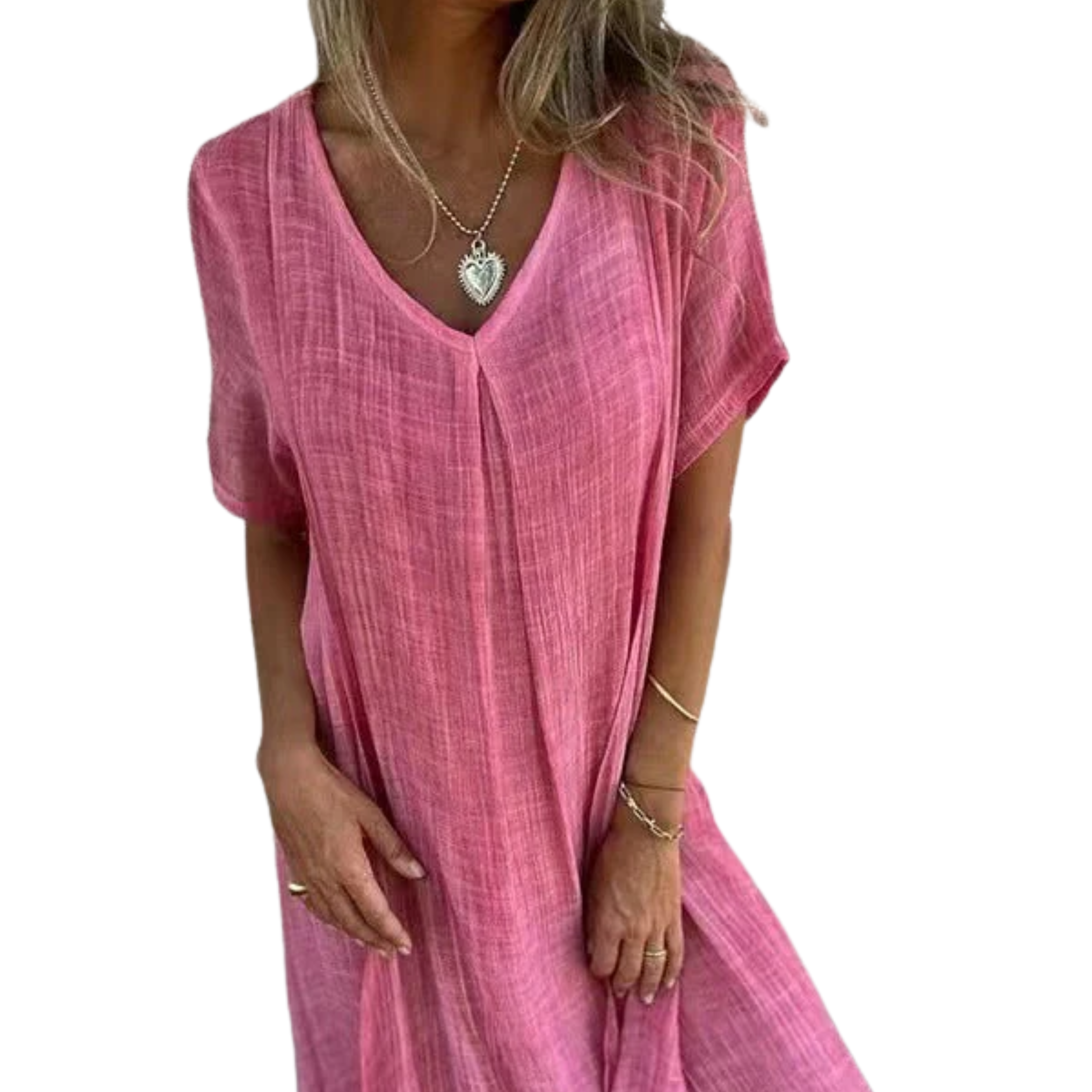 Women's linen kimono robe with V-neck — beach