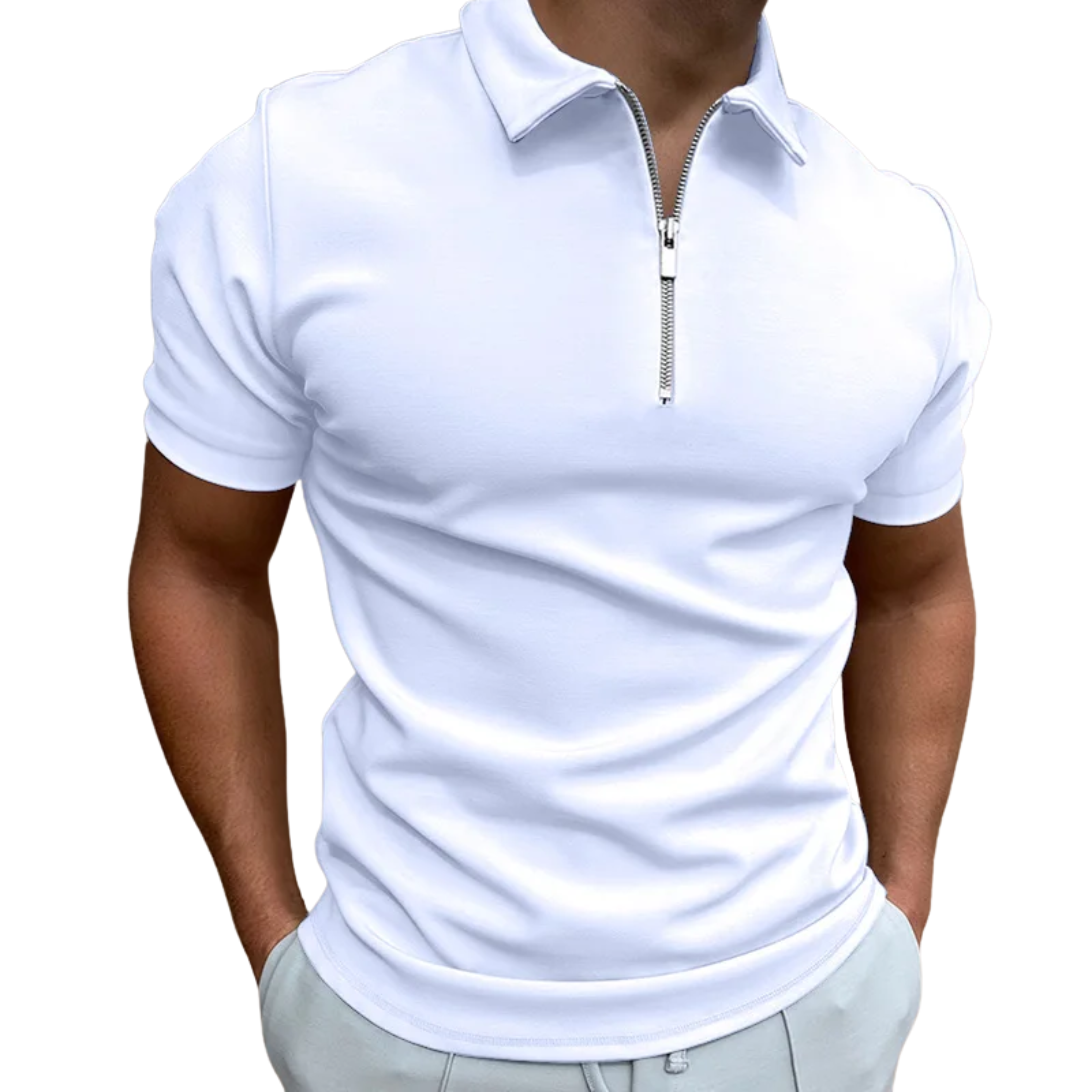 Men's polo with zip collar and short sleeves — casual