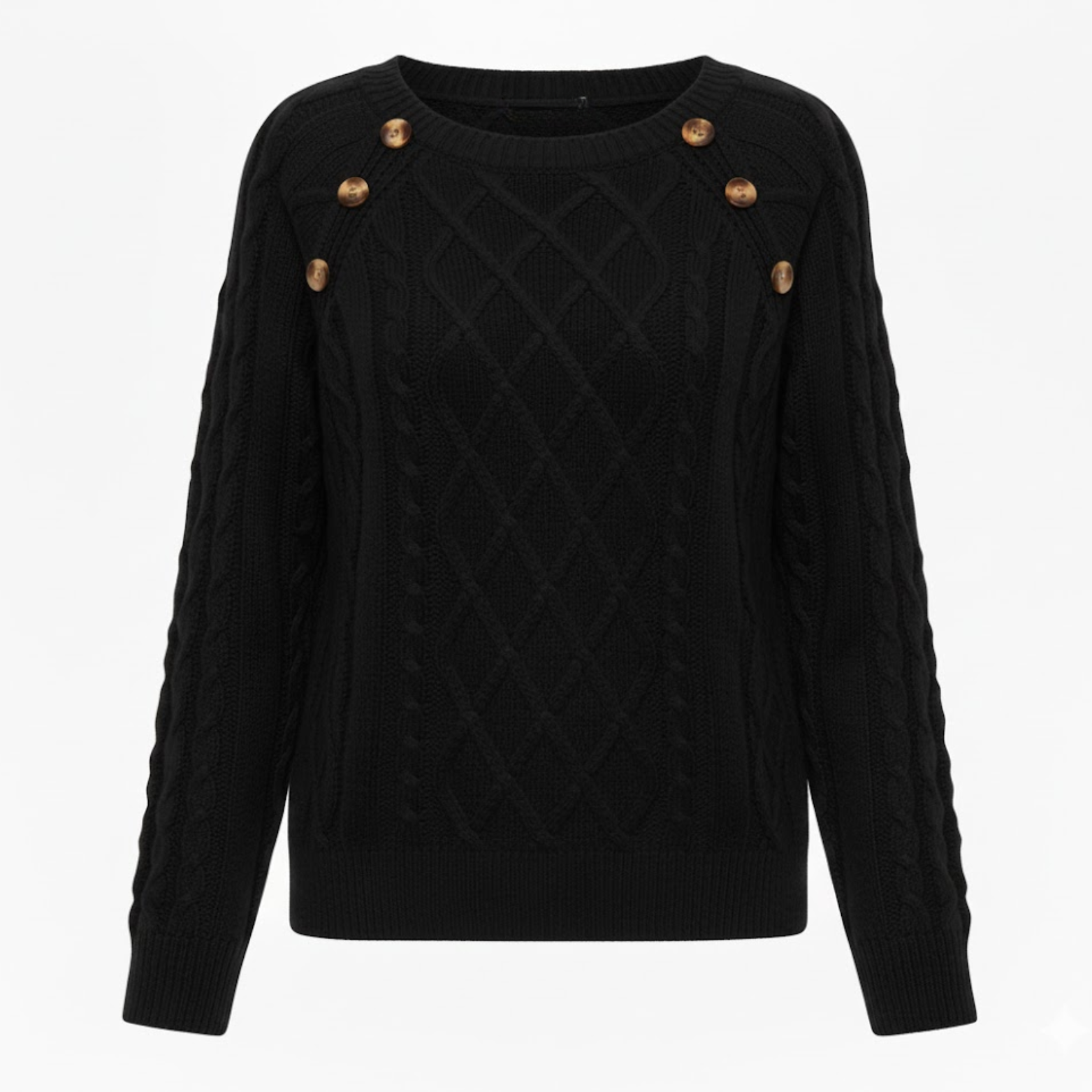 Twisted knit sweater for women, round neck, thick fabric, elegant and stylish