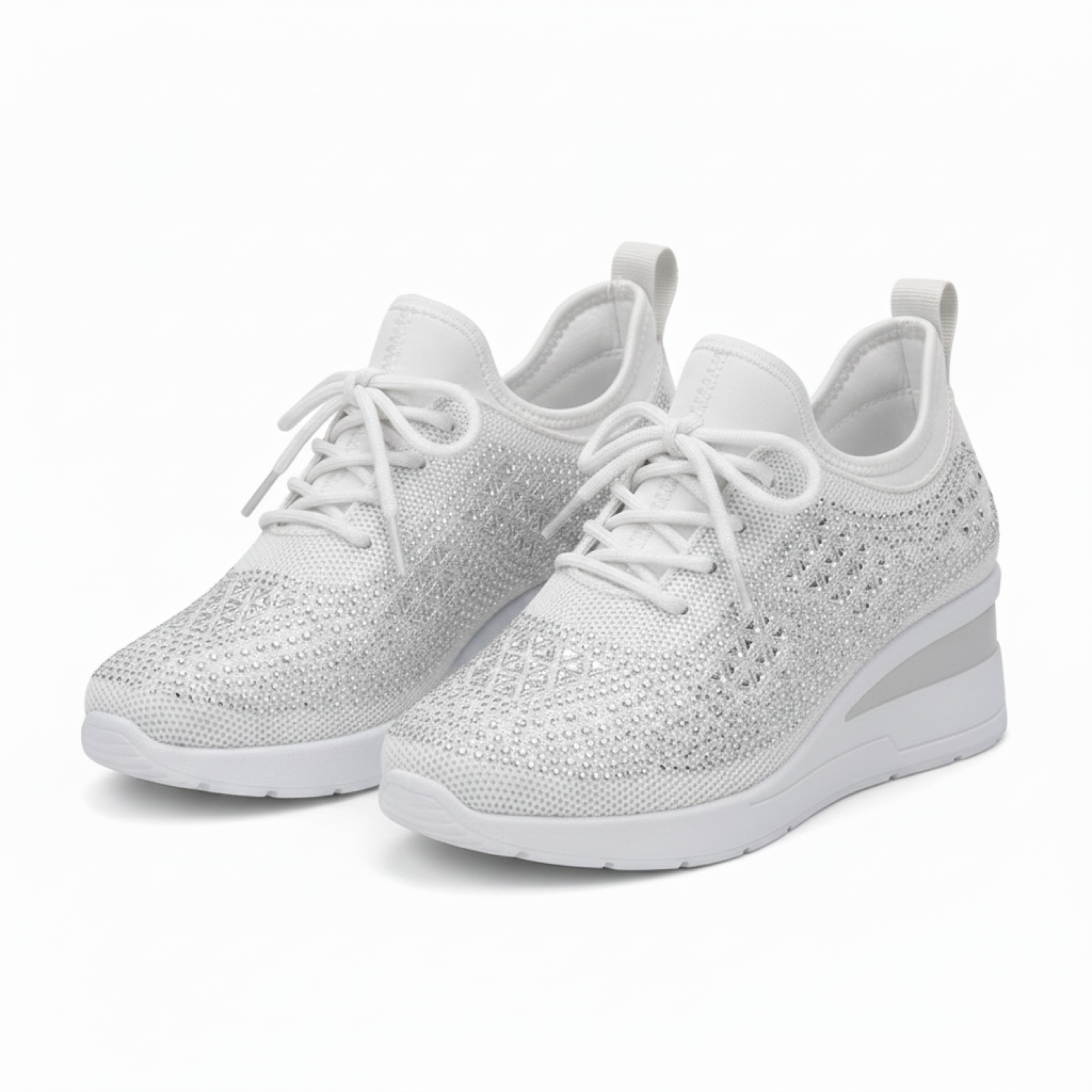 Sneakers med Kilehæl og Rhinsten til Kvinder, Platformssneakers i Mesh
