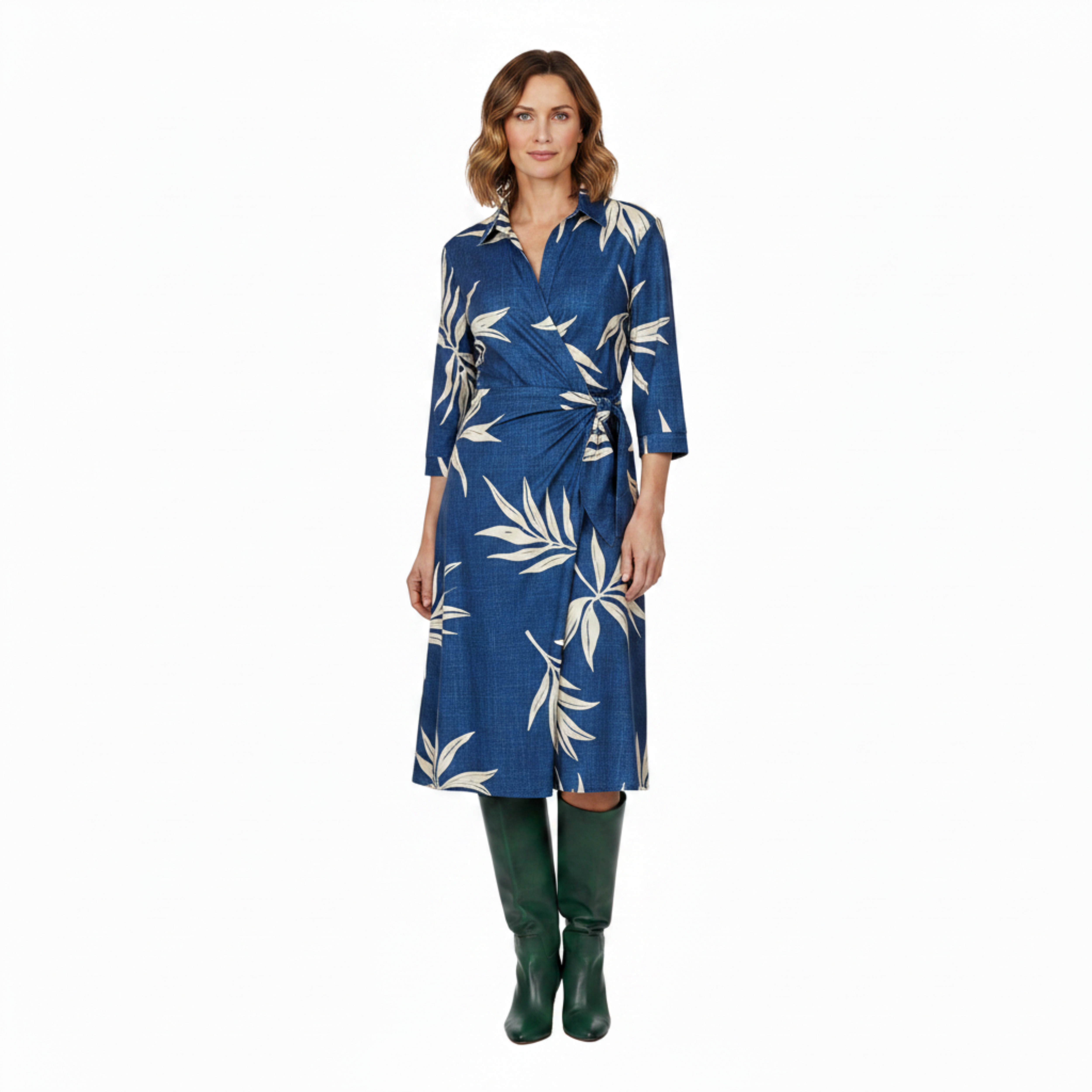 Robe Midi Envelope para Mulher com Estampa Artística e Gola de Camisa
