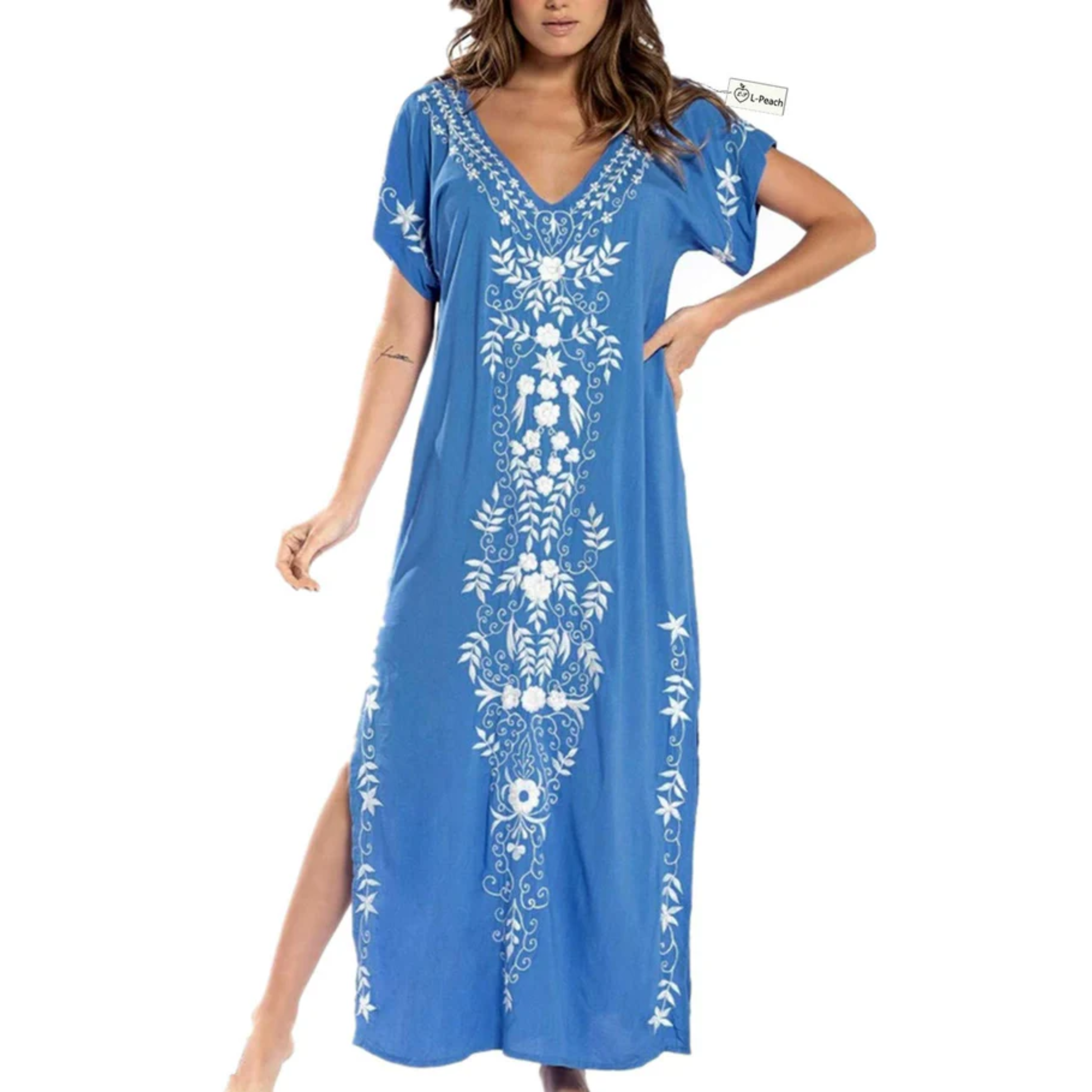 Bata kimono de playa larga — corte amplio — vacaciones de verano