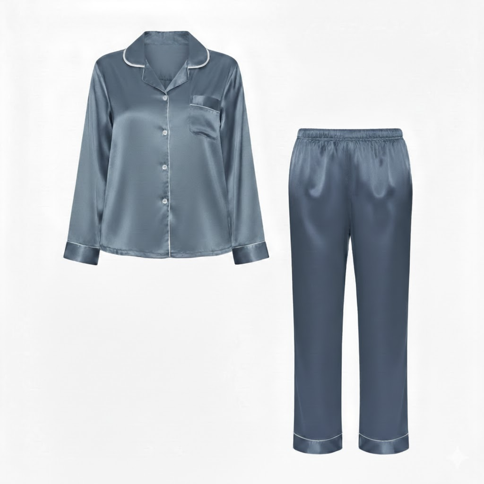 Satin nightwear set for women with long-sleeved shirt and trousers