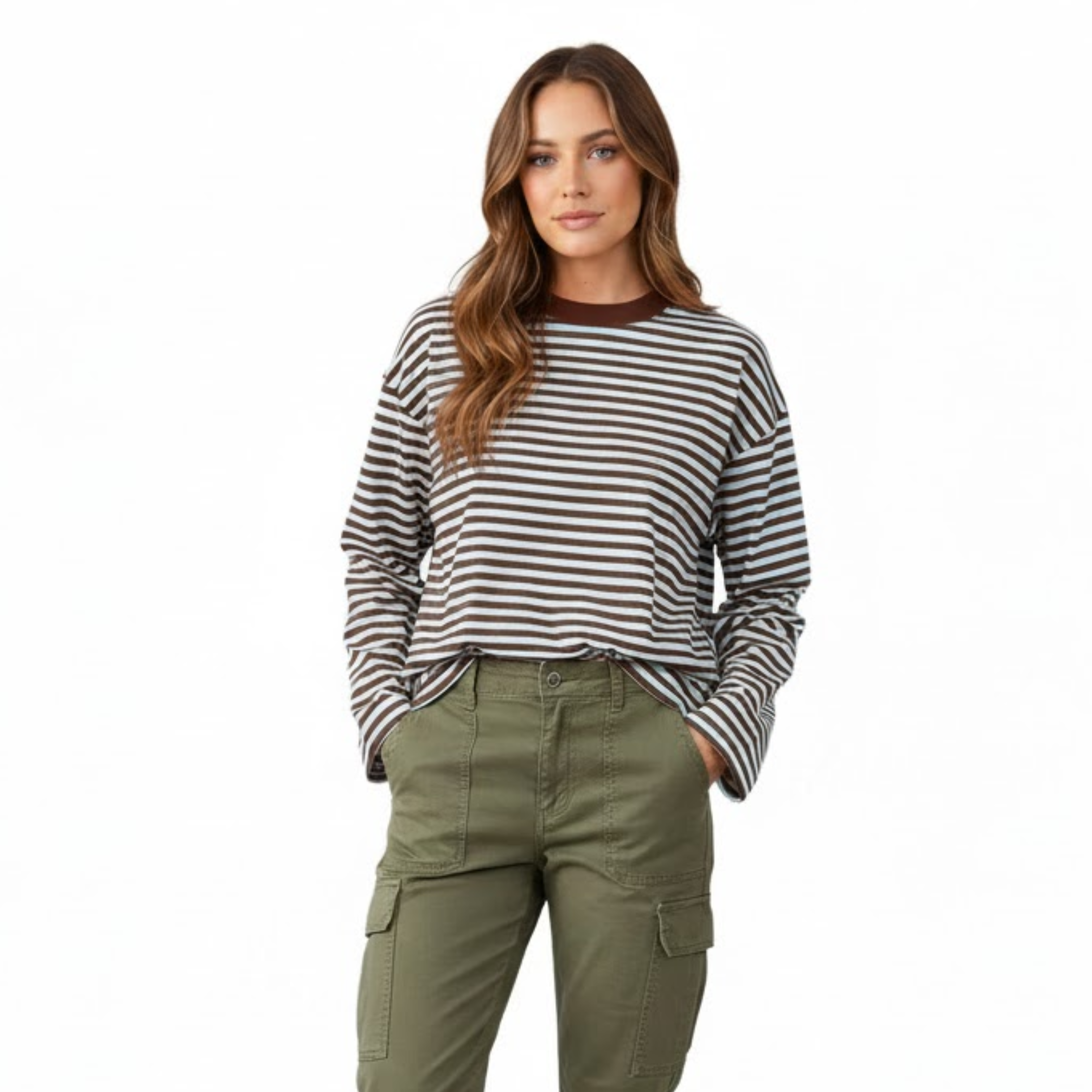 Dámske pruhované tričko s dlhým rukávom, voľného strihu, s okrúhlym výstrihom a vintage streetwear štýlom