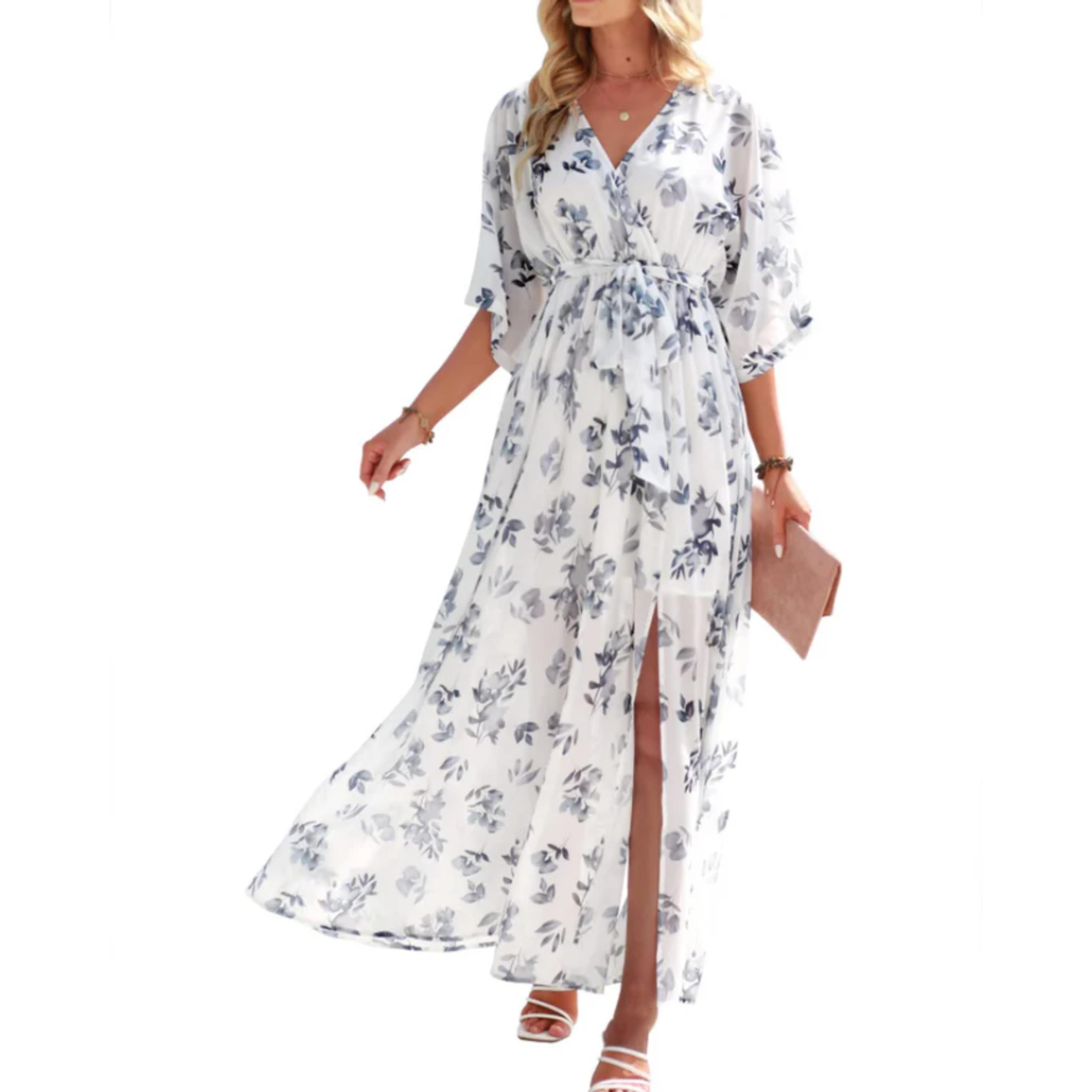 Maxi kimono kjole med blomster — boheme stil — sommerferie