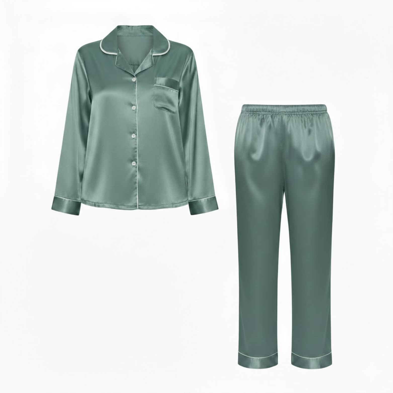 Satin nightwear set for women with long-sleeved shirt and trousers