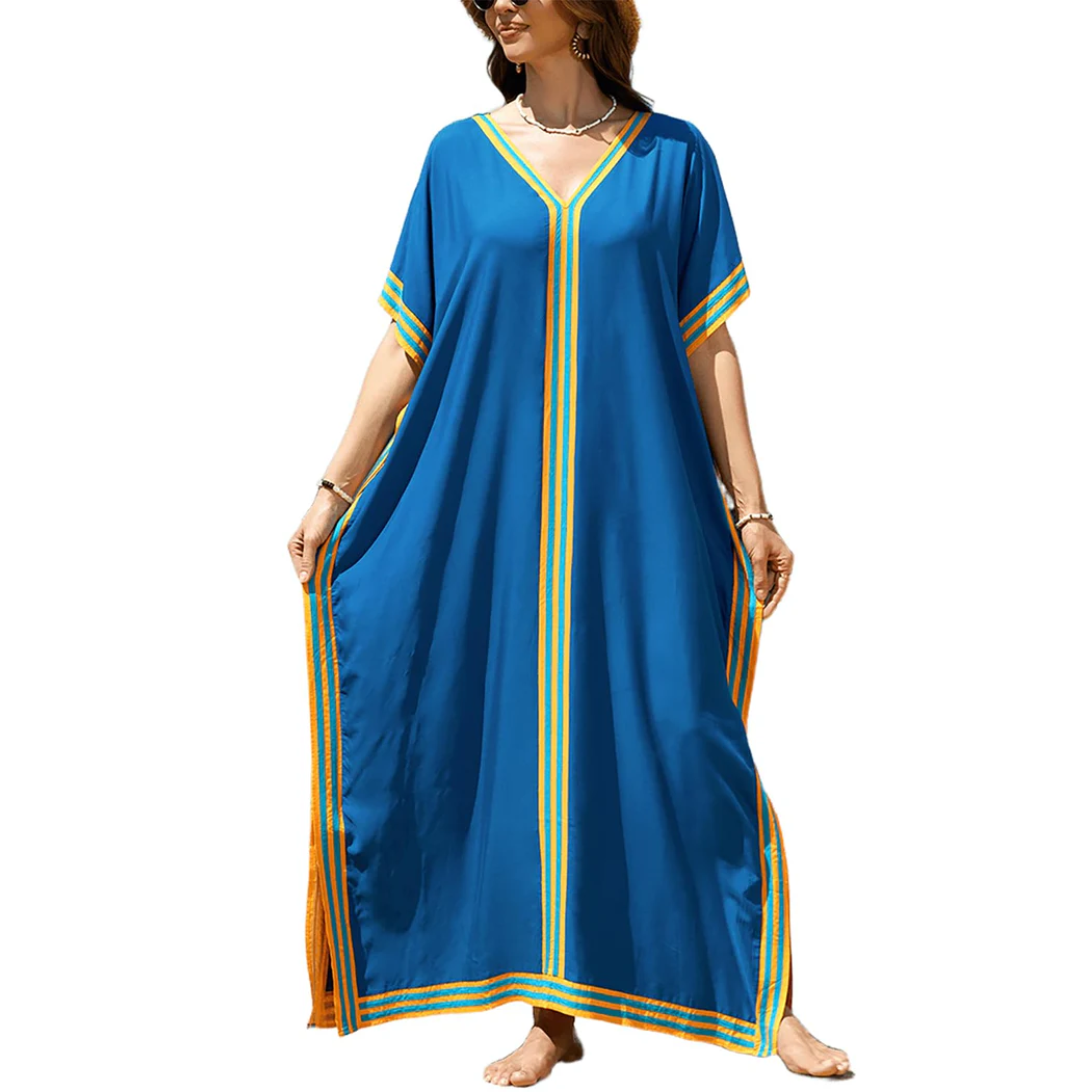 Bata kimono de playa larga — corte amplio — vacaciones de verano