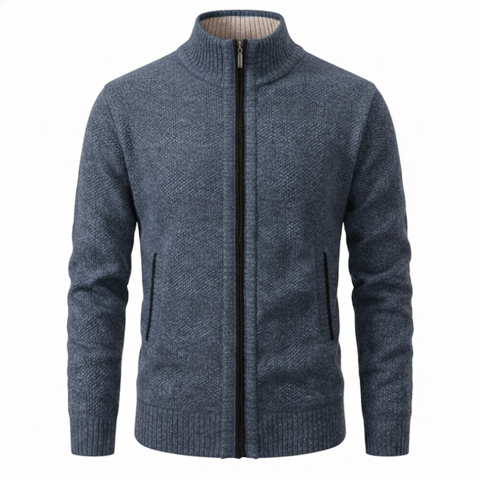 Gilet en maille zippé pour homme avec col montant et doublure en polaire