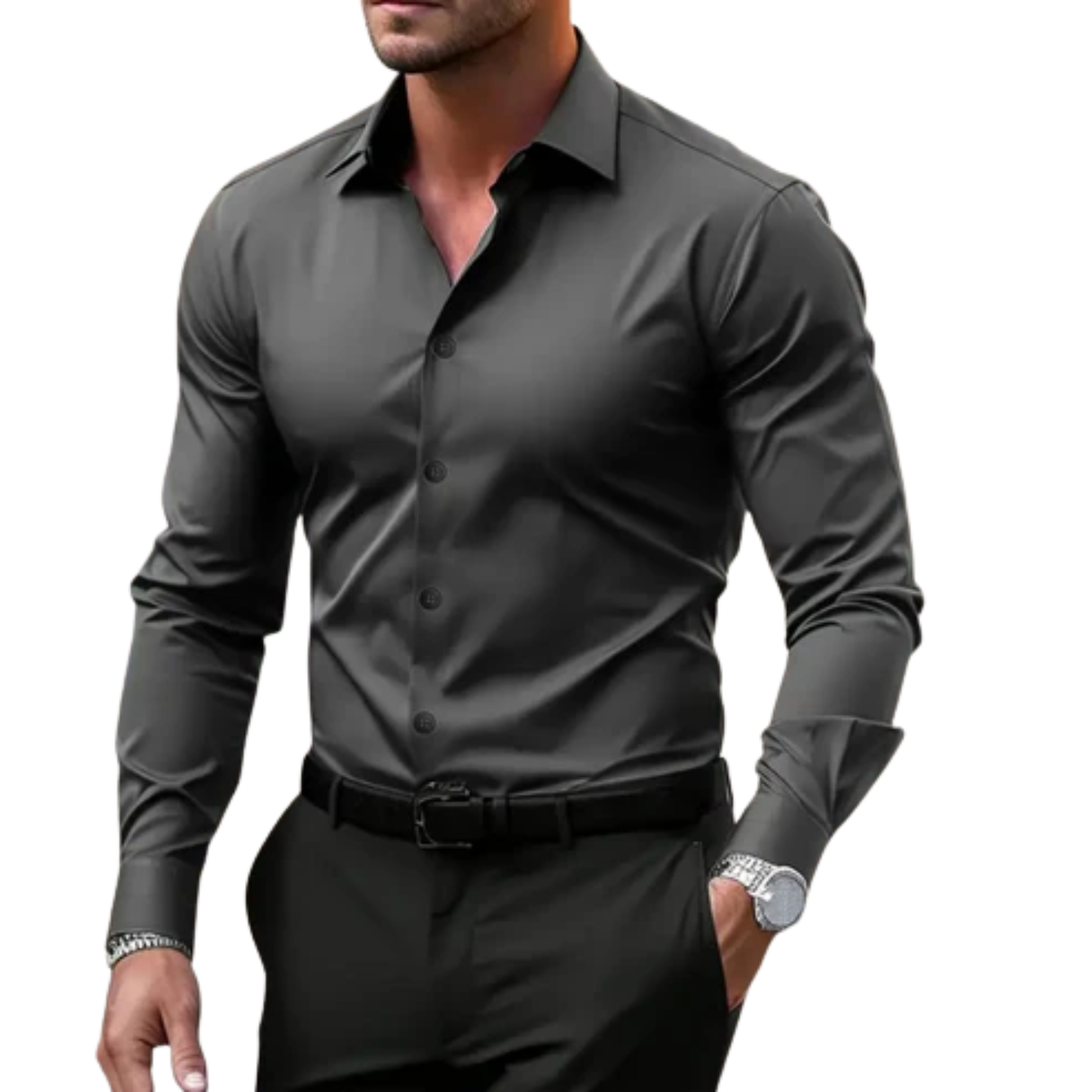 Men's button-down shirt — notched collar and long sleeves — everyday