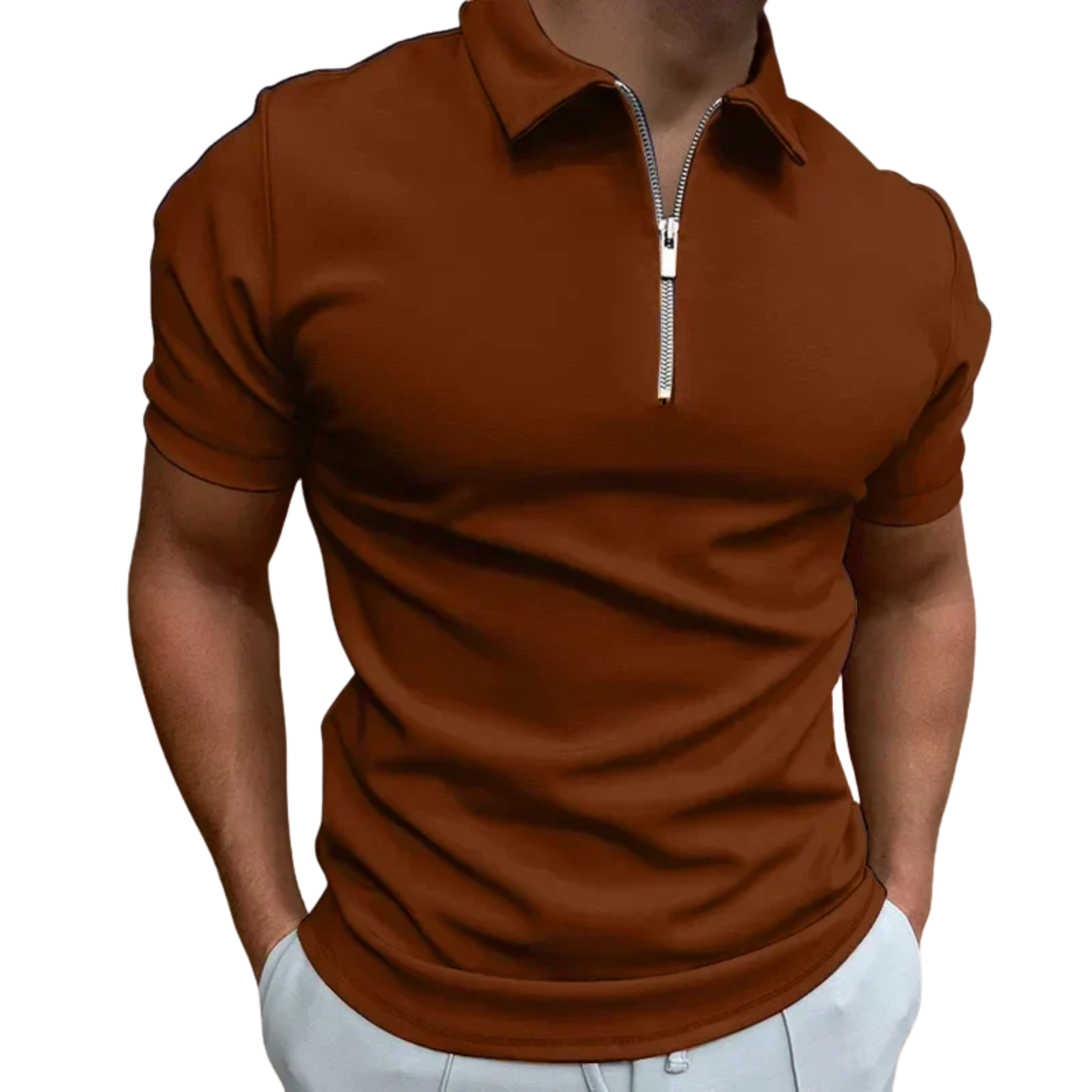 Men's polo with zip collar and short sleeves — casual