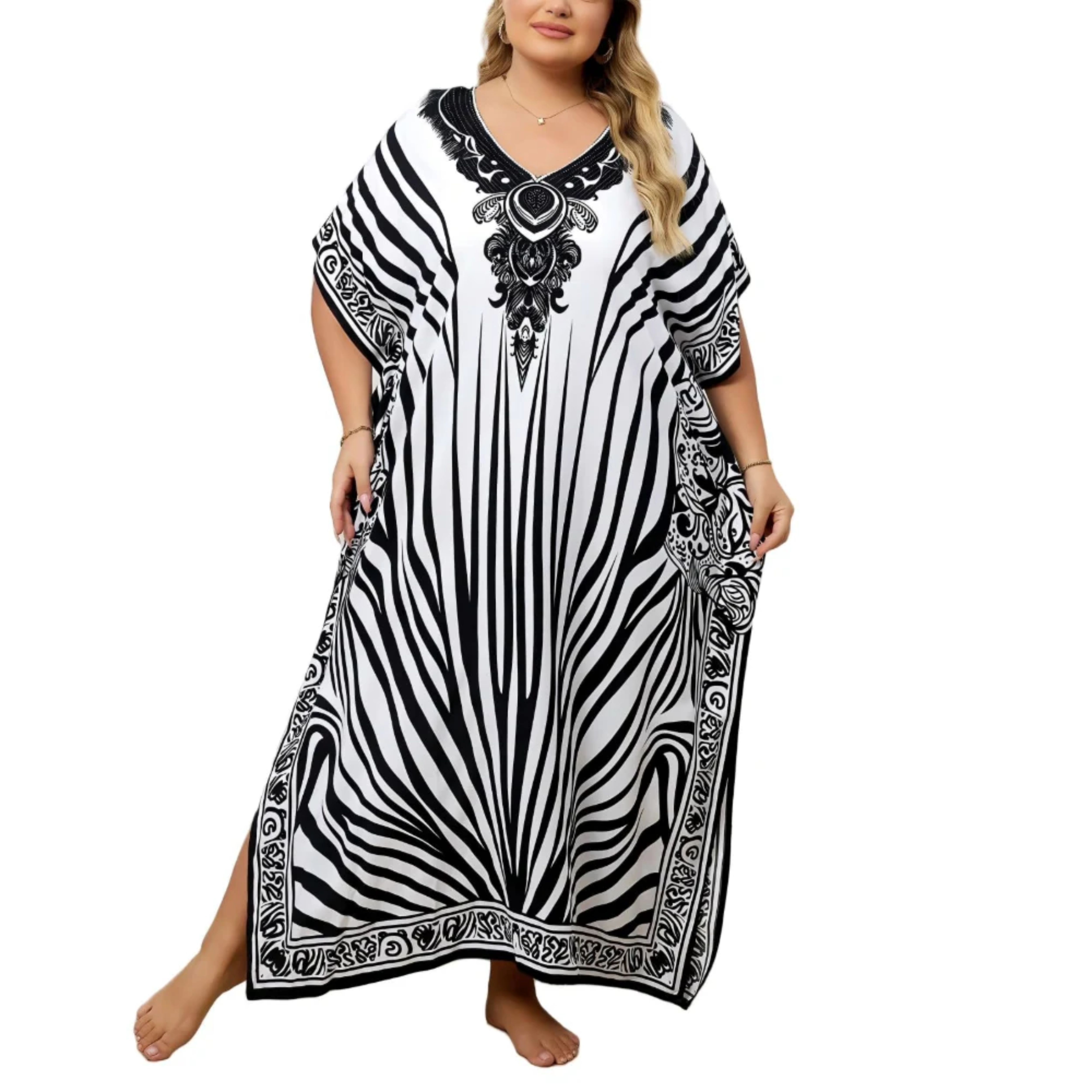 Robe kaftan kimono velká velikost — volný střih — pláž a cestování