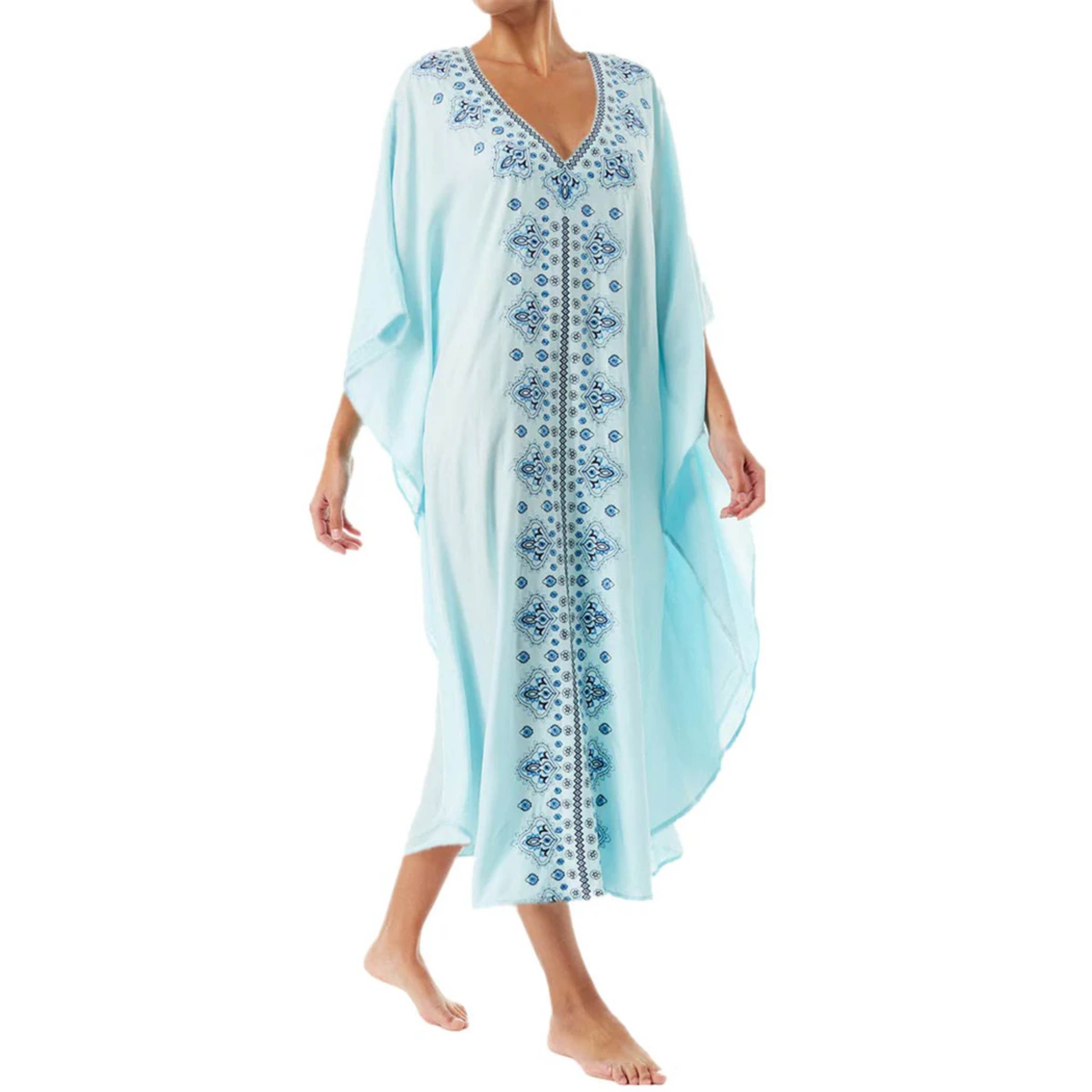 Bata kimono de playa larga — corte amplio — vacaciones de verano