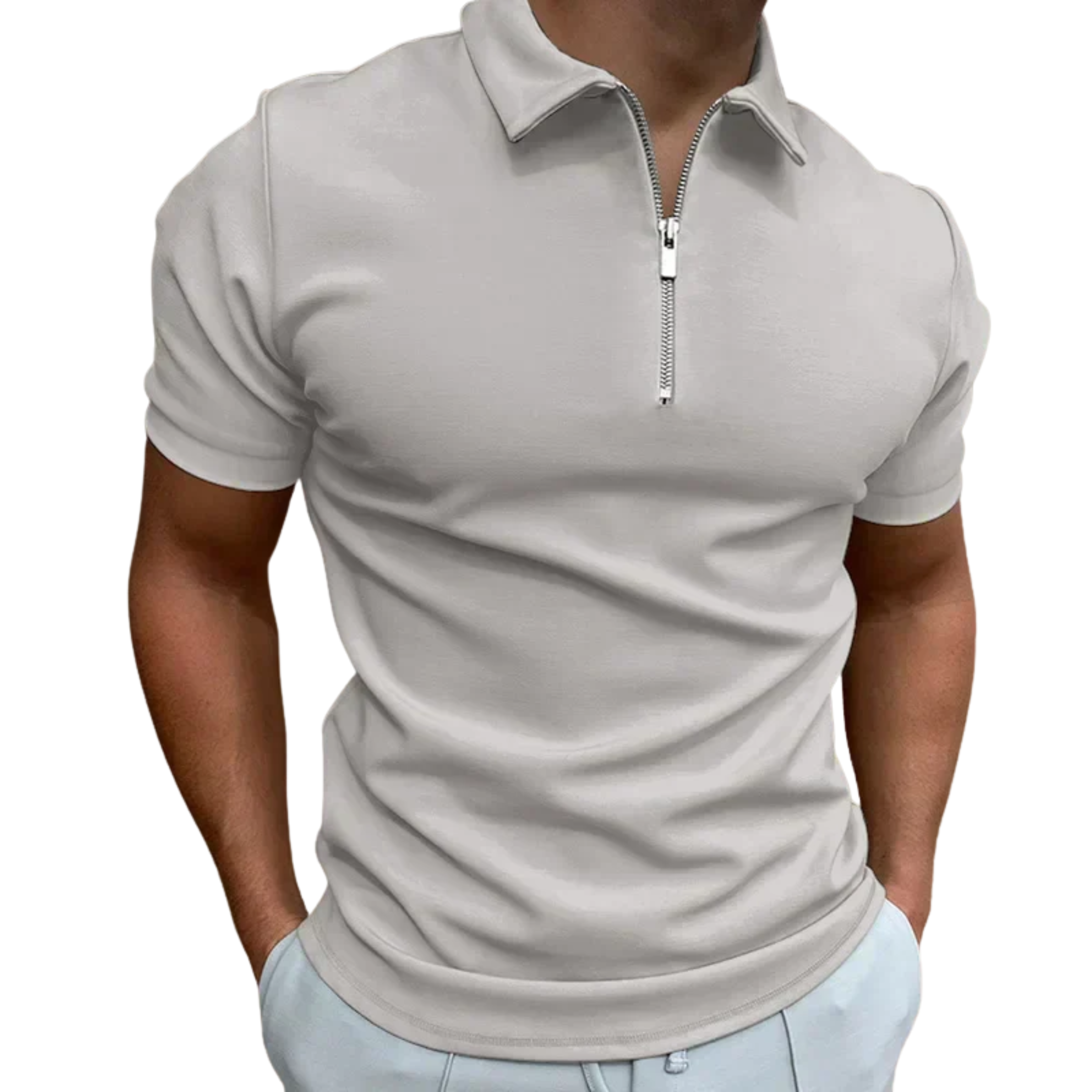 Men's polo with zip collar and short sleeves — casual