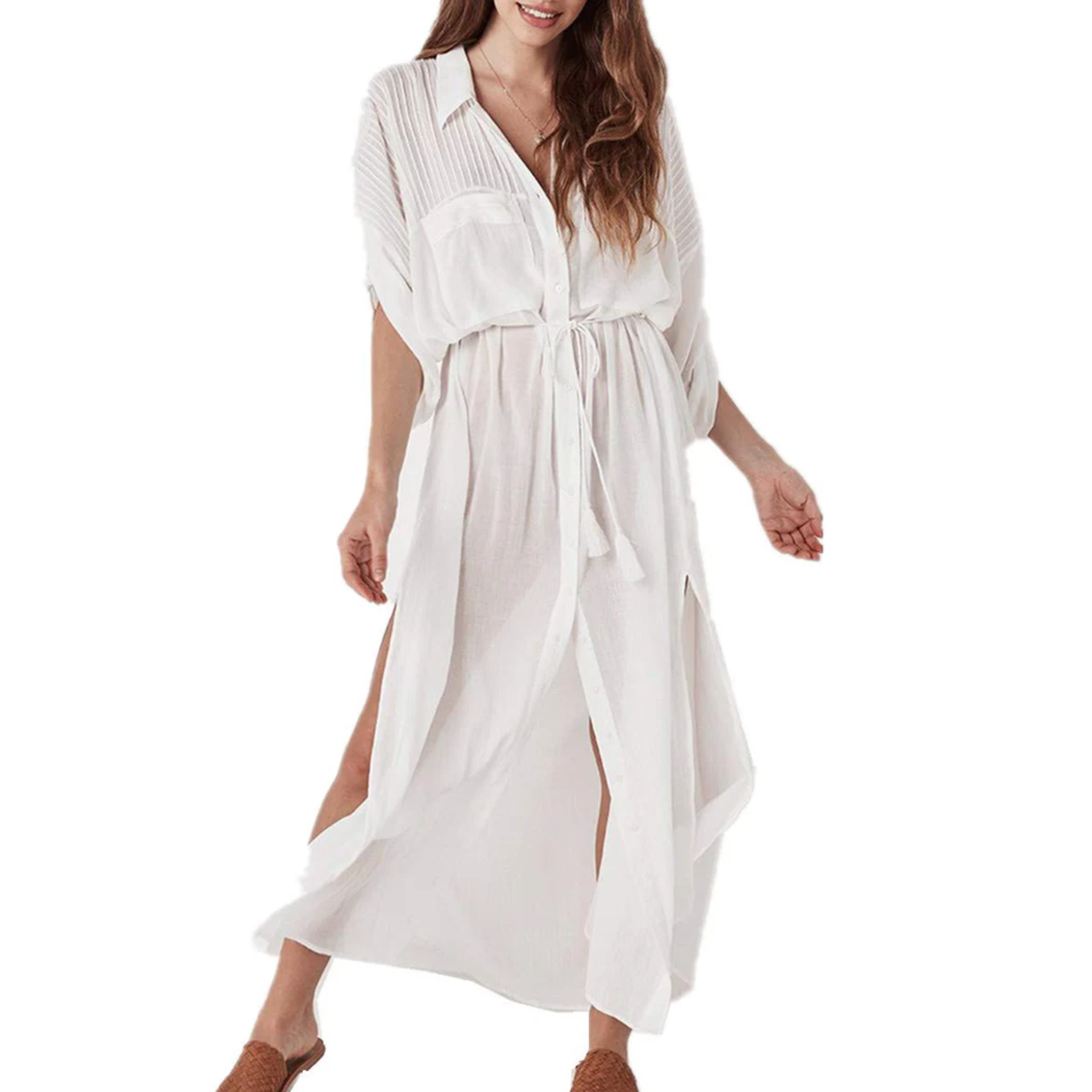Bata kimono de playa larga — corte amplio — vacaciones de verano