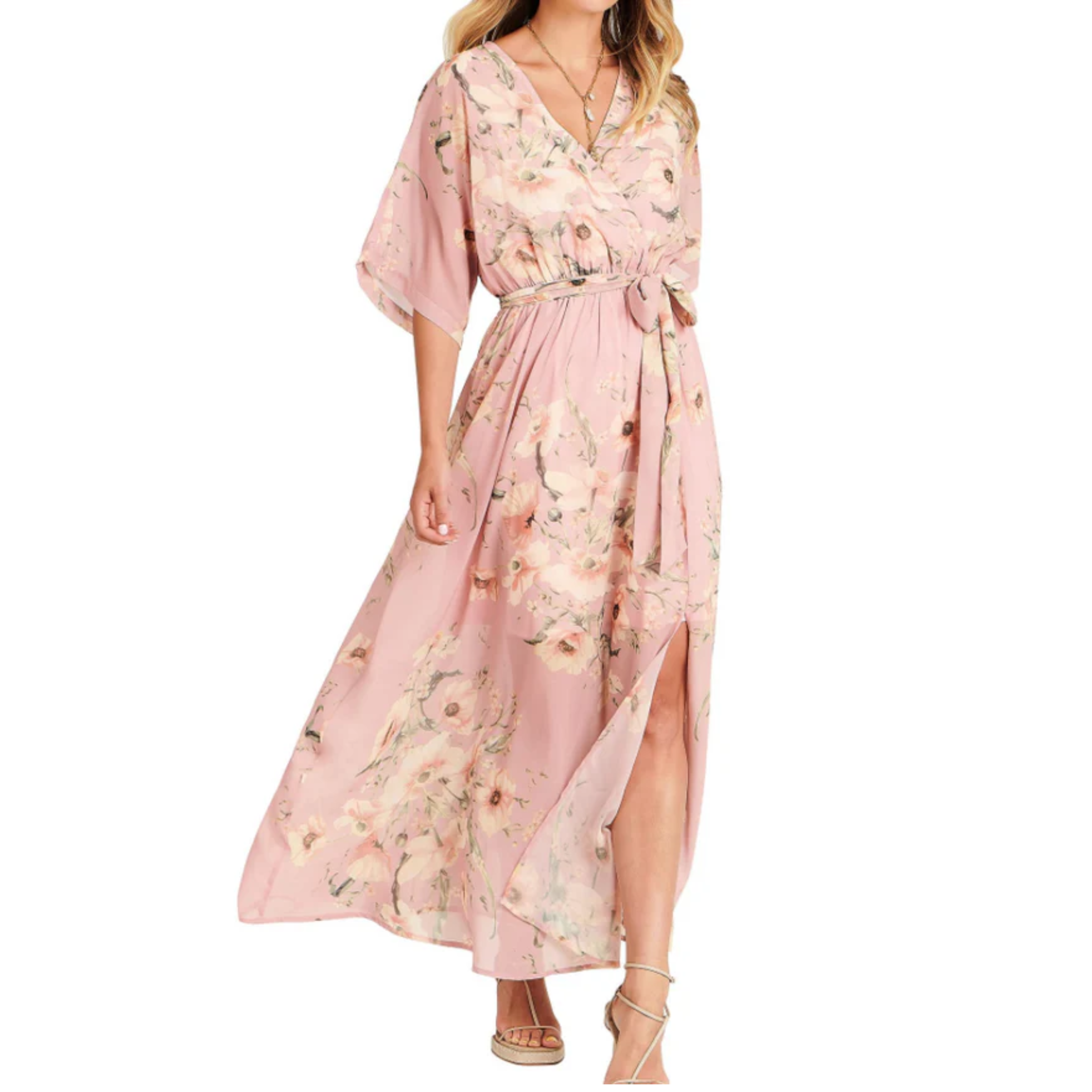 Maxi kimono kjole med blomster — boheme stil — sommerferie