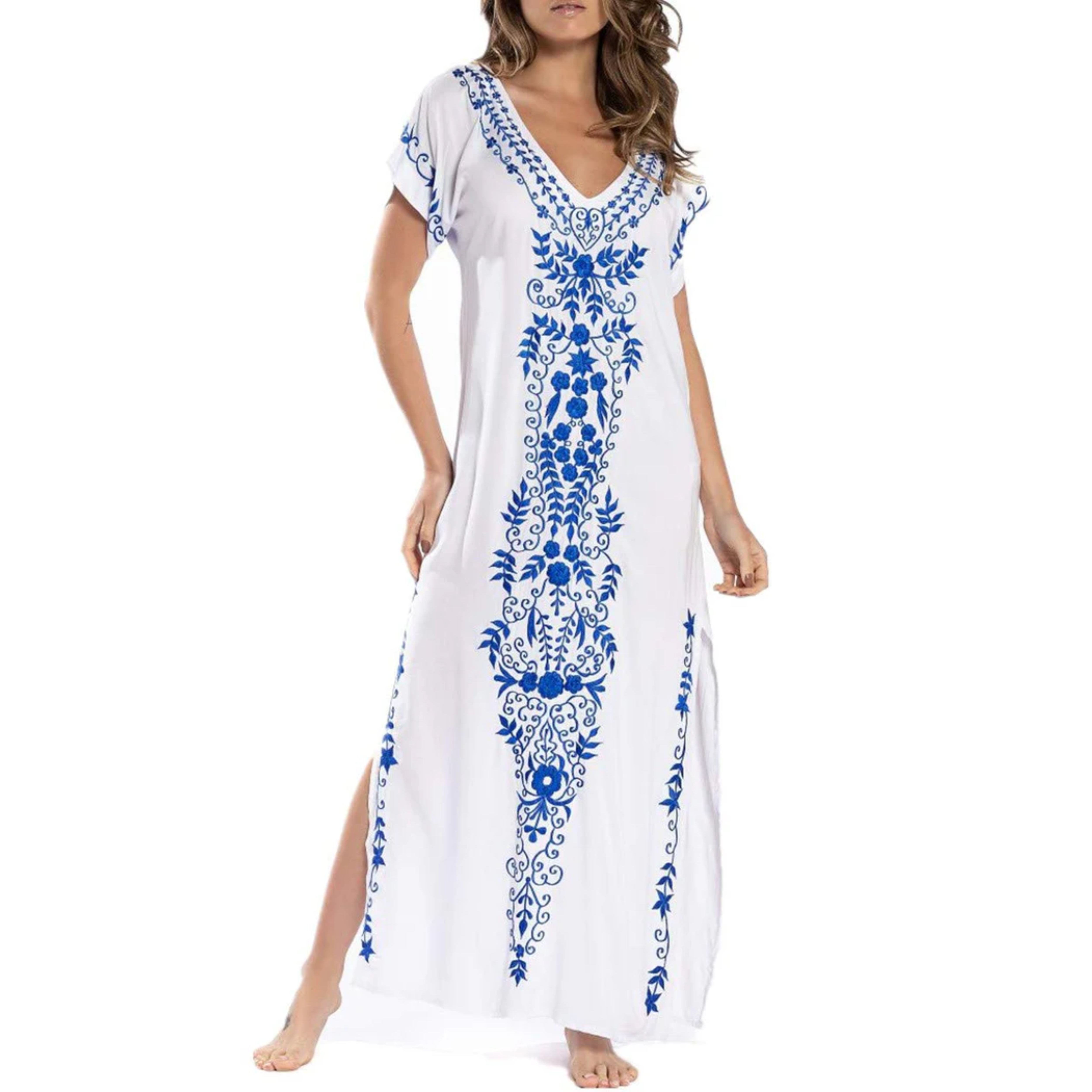 Bata kimono de playa larga — corte amplio — vacaciones de verano