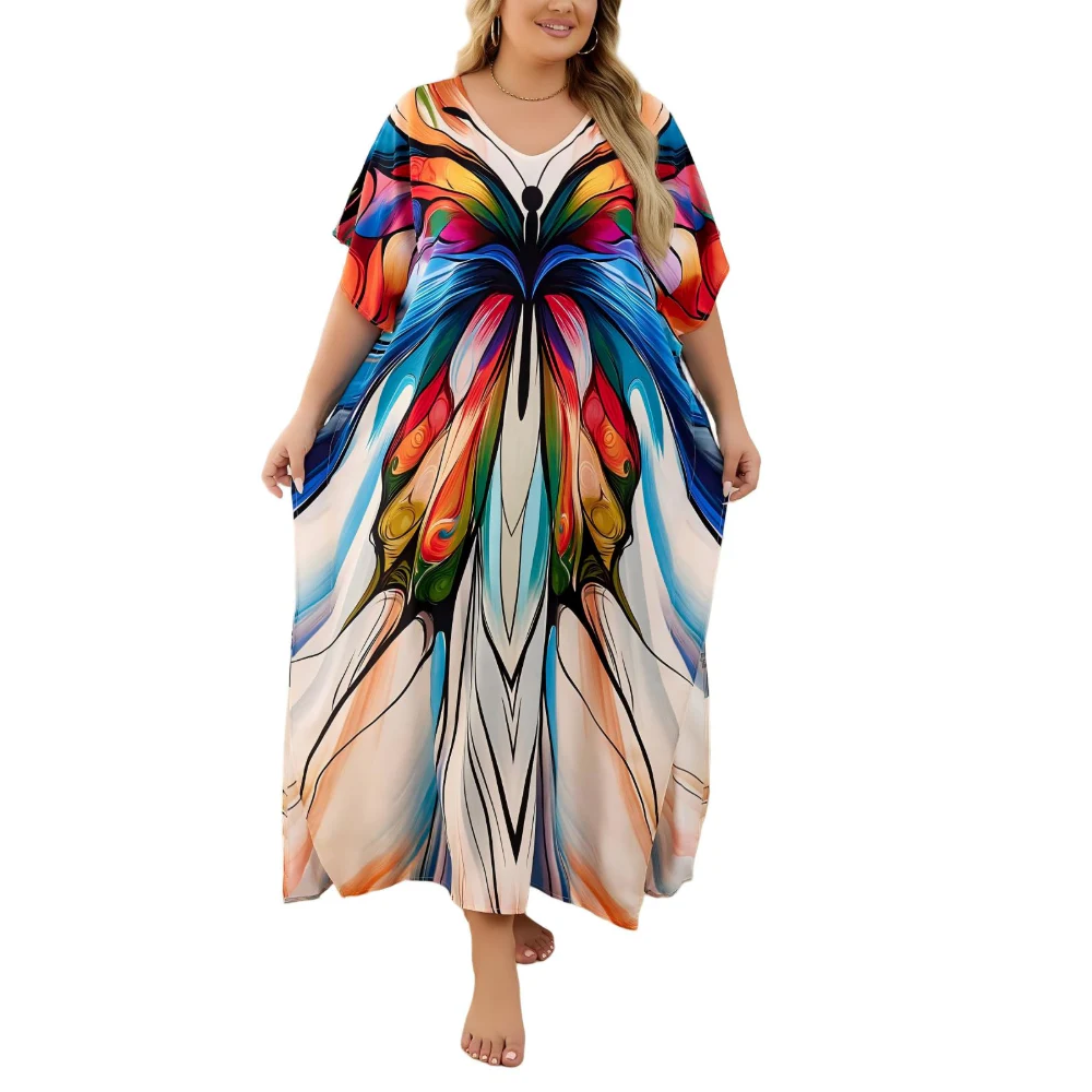 Robe kaftan kimono velká velikost — volný střih — pláž a cestování