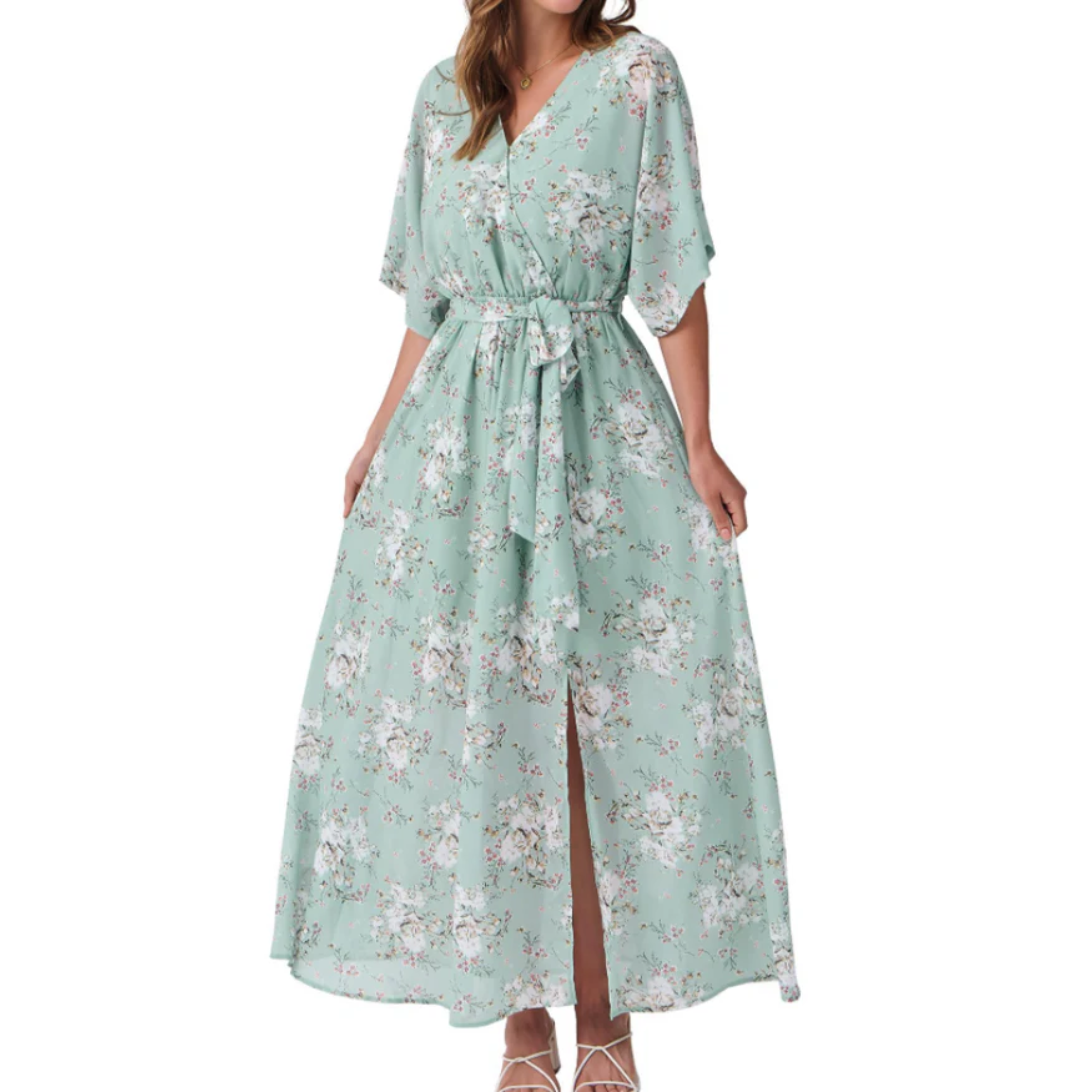 Maxi kimono kjole med blomster — boheme stil — sommerferie