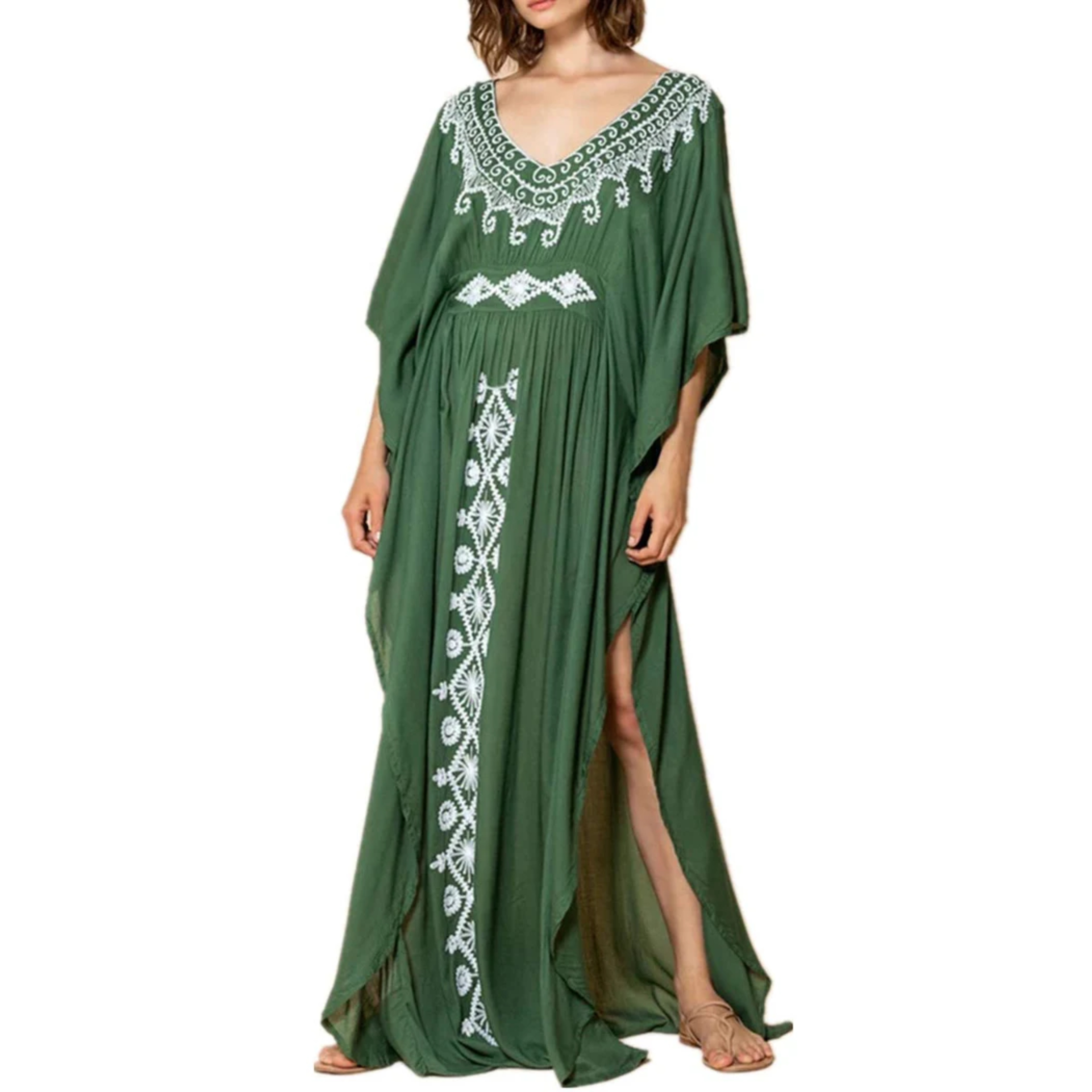 Bata kimono de playa larga — corte amplio — vacaciones de verano