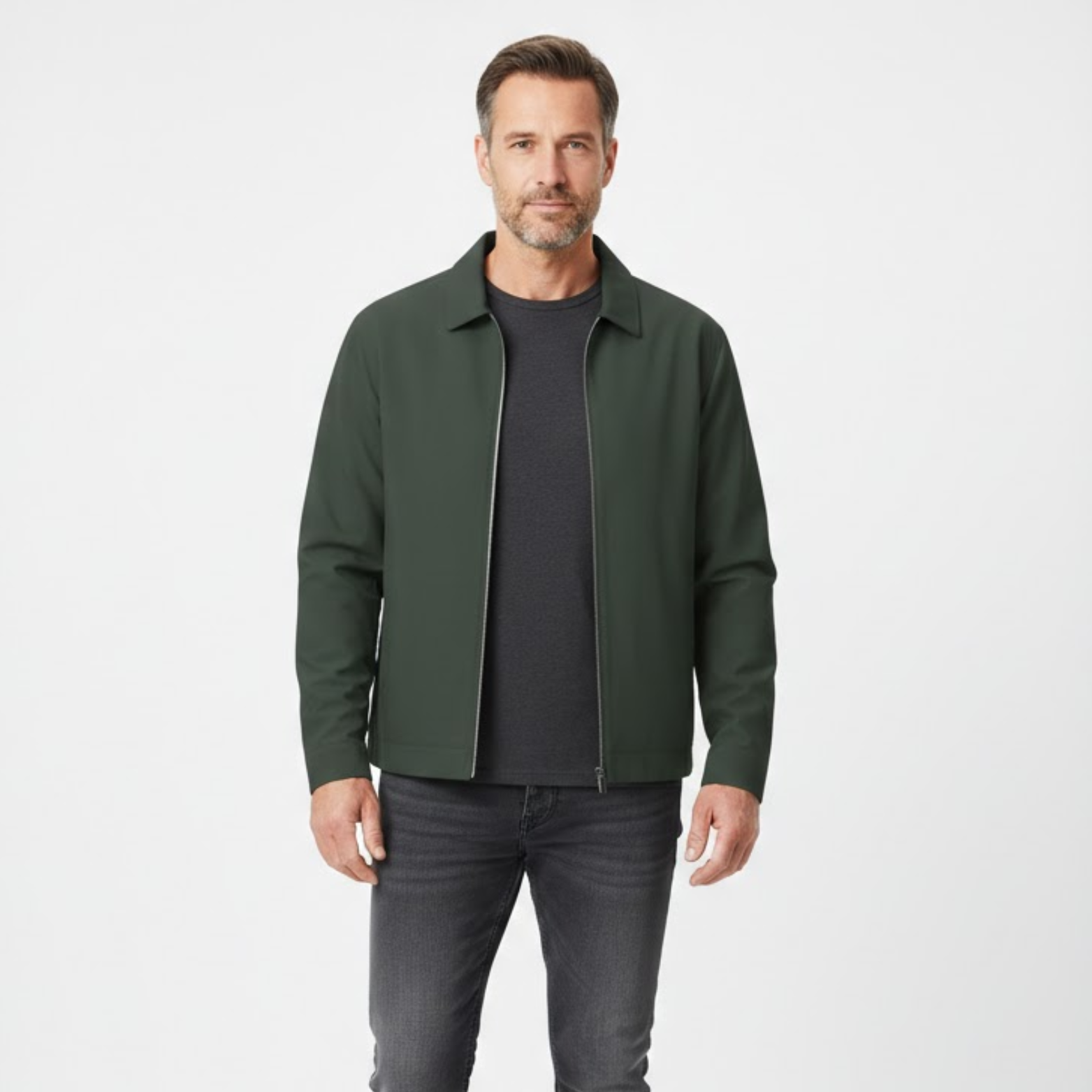 Veste de travail légère pour homme avec fermeture éclair et col chemise classique