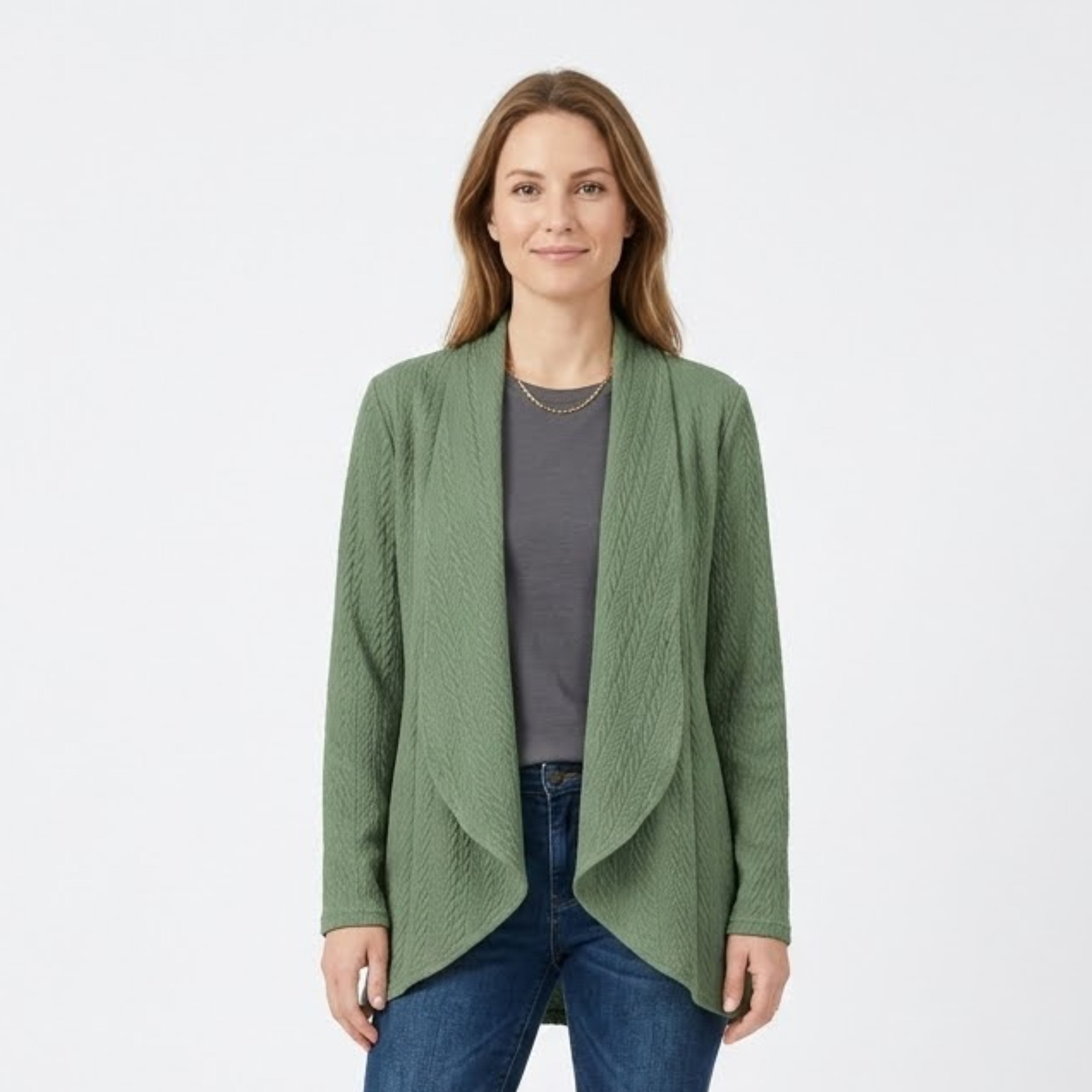 Damen-Cardigan aus Polyester-Strick mit langen Ärmeln und offenem Schnitt
