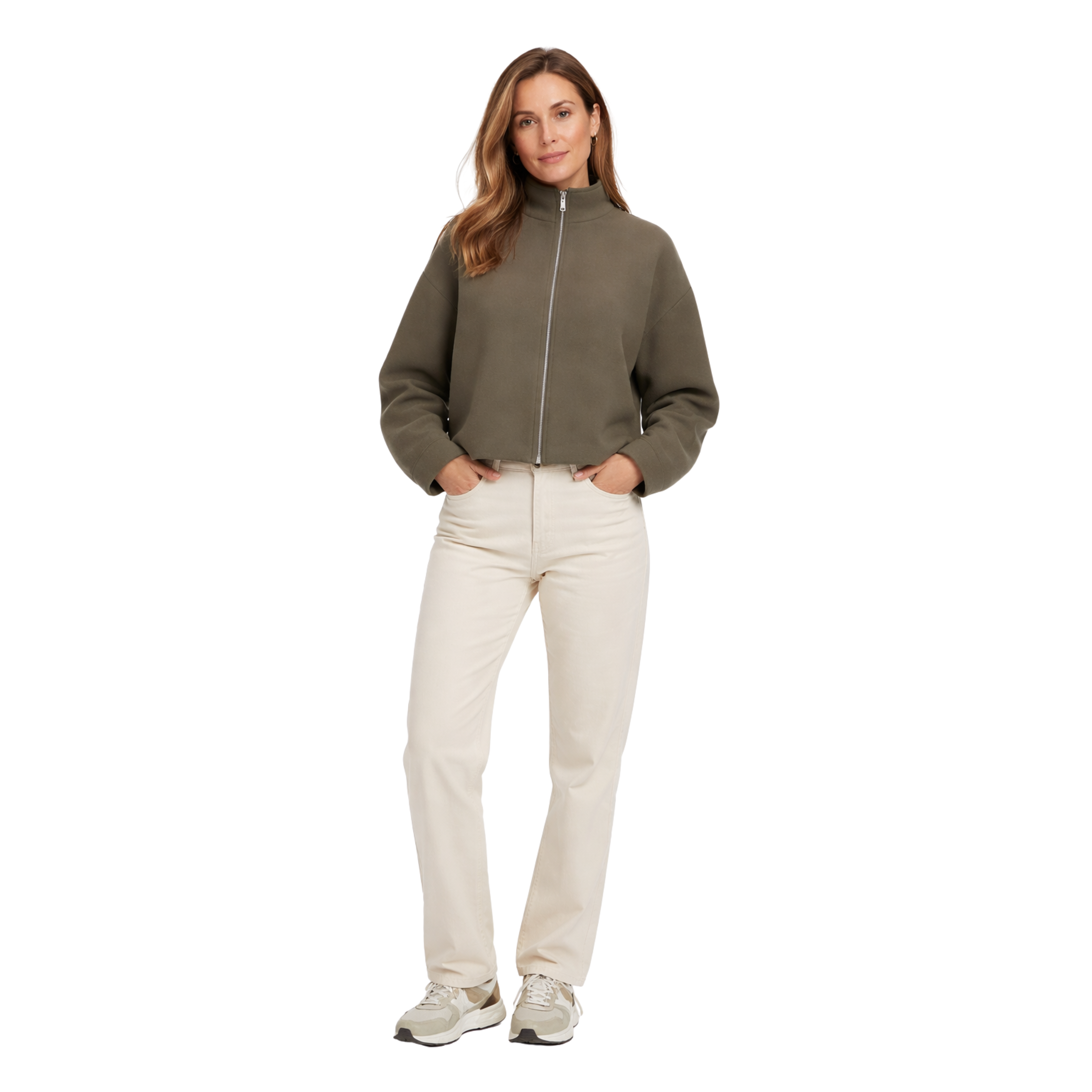 Veste Courte Zippée à Col Montant et Manches Longues pour Femme