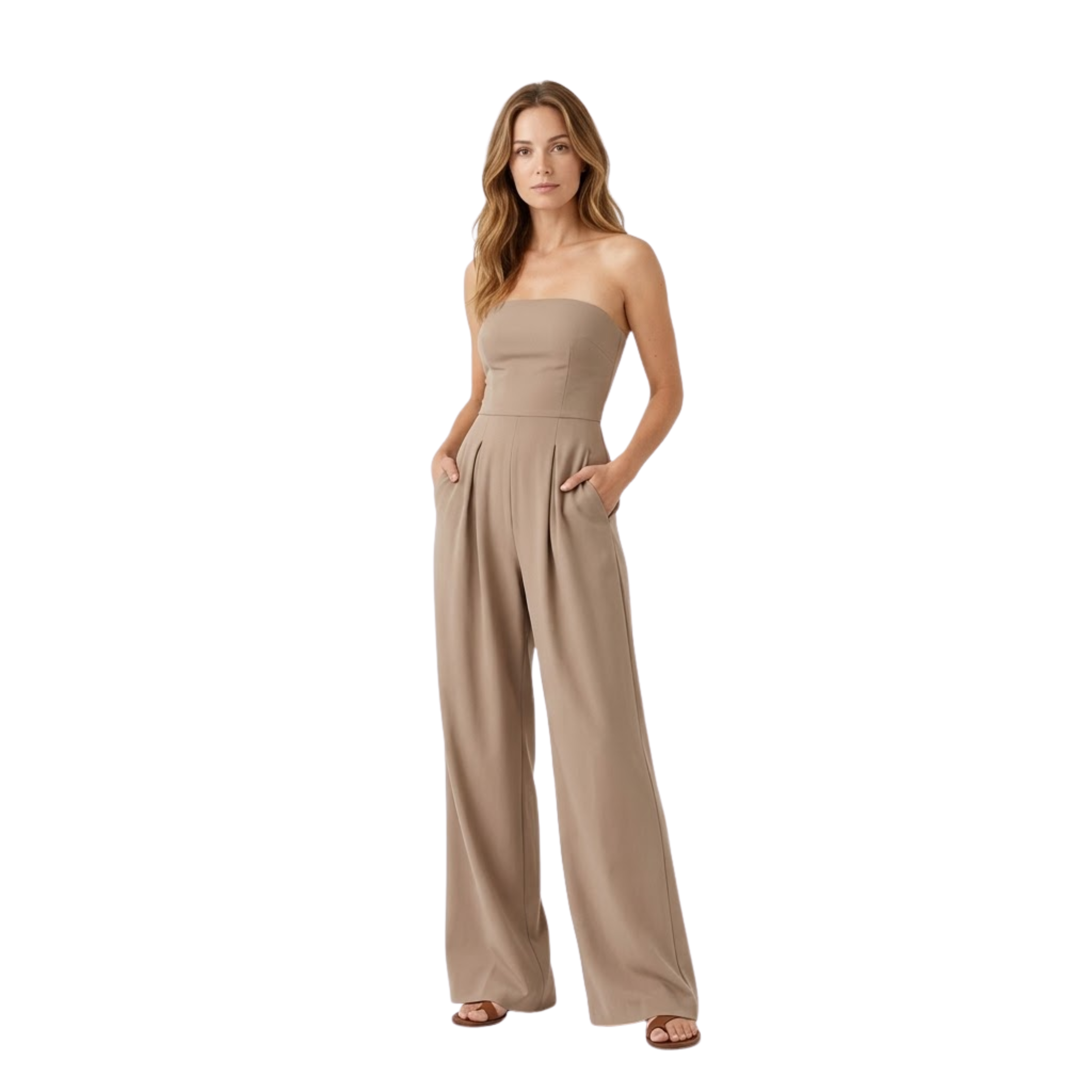 Tuta pantalone bustier senza spalline con vita aderente e gambe larghe