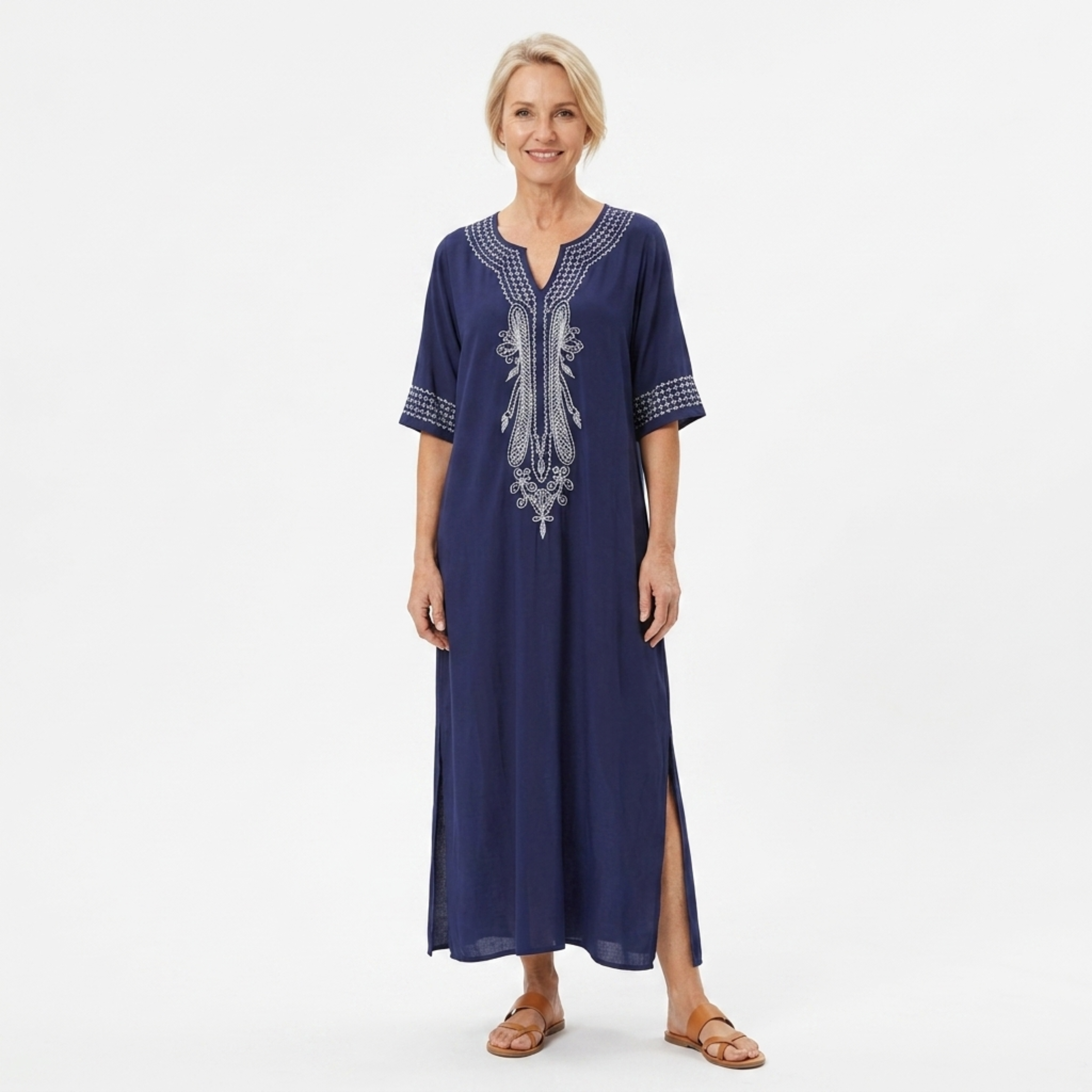 Bata kimono de playa larga — corte amplio — vacaciones de verano