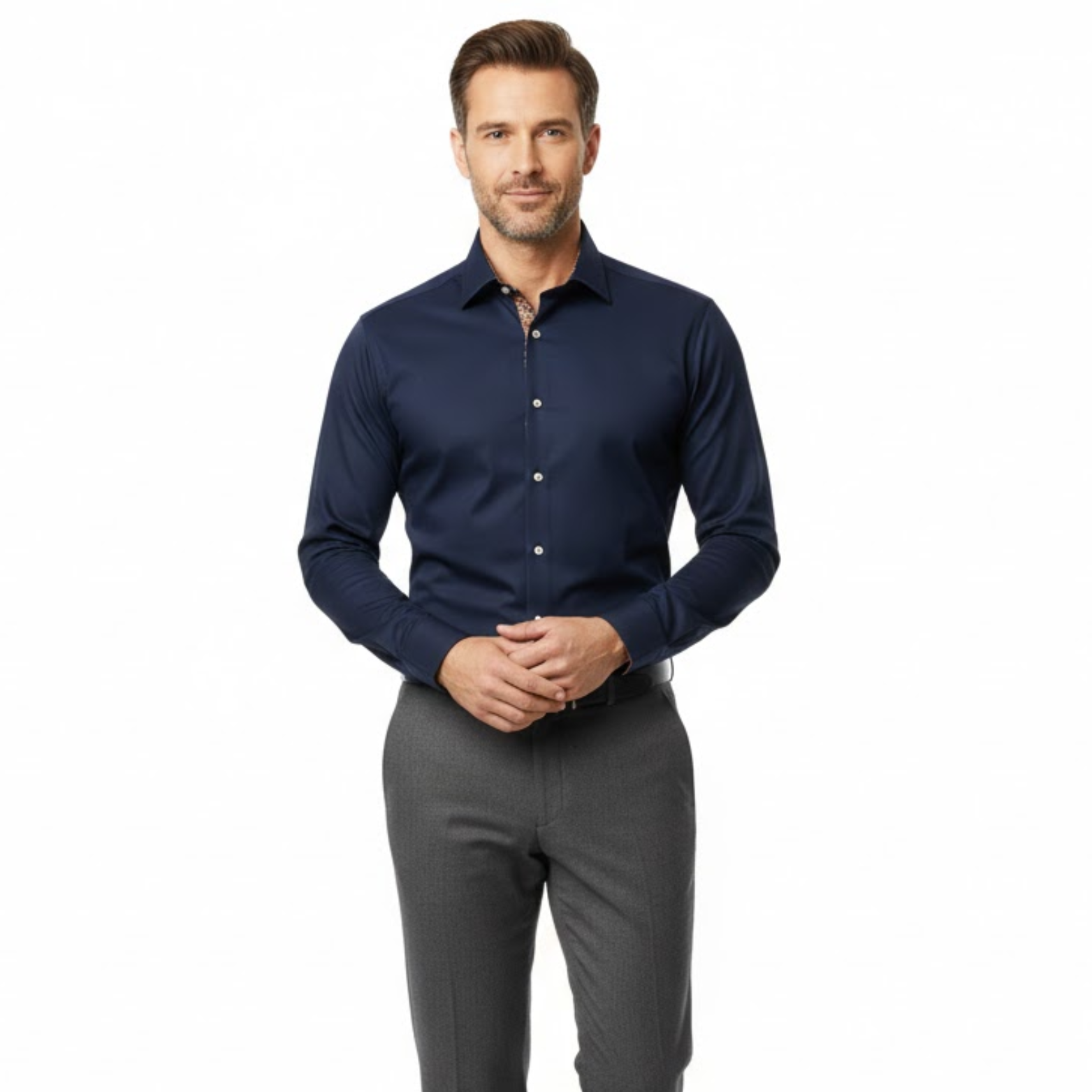 Férfi hosszú ujjú, testhez simuló díszing kontrasztos gallérral és mandzsettával