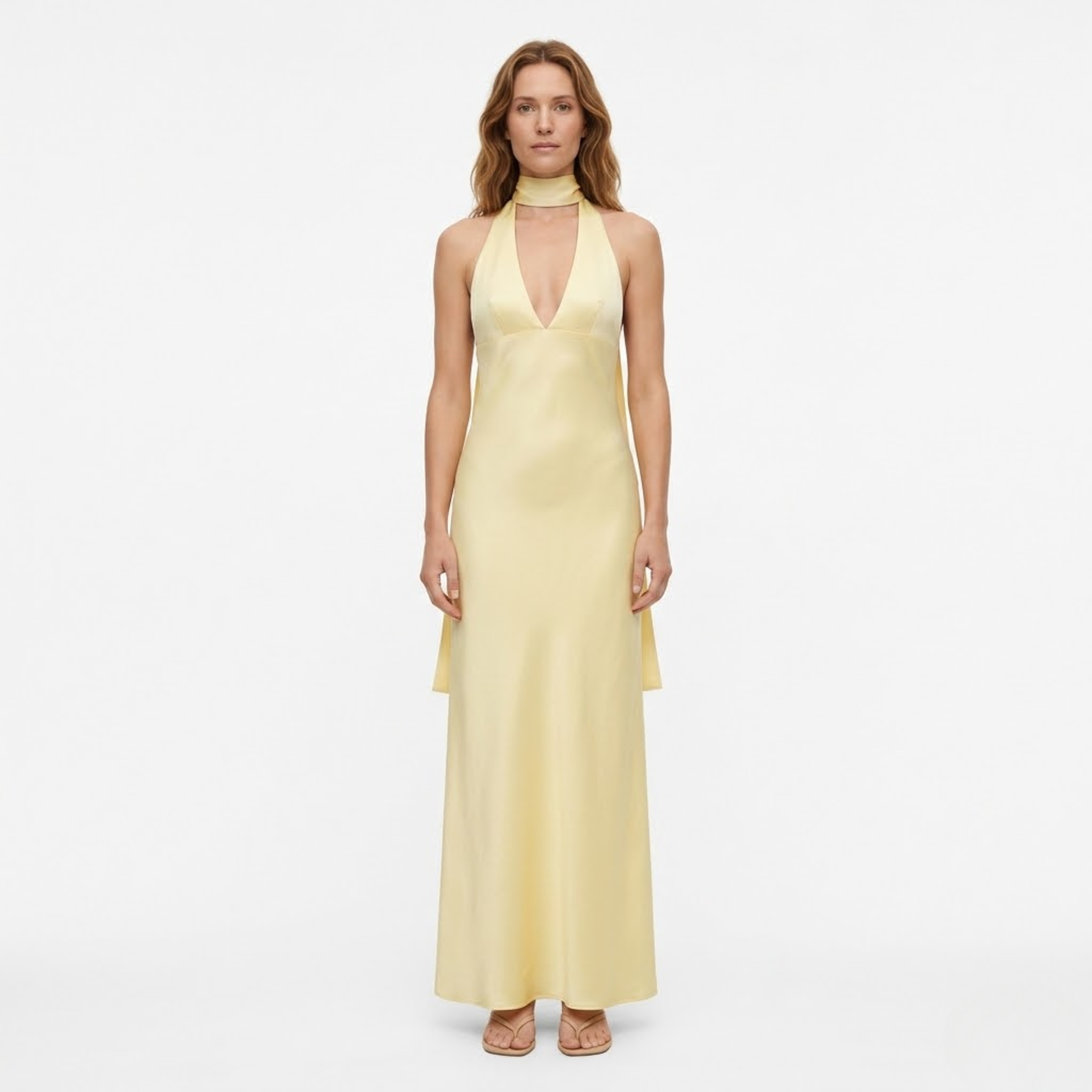 Robe Longue de Soirée en Polyester avec Décolleté Plongeant et Dos Nu pour Femme