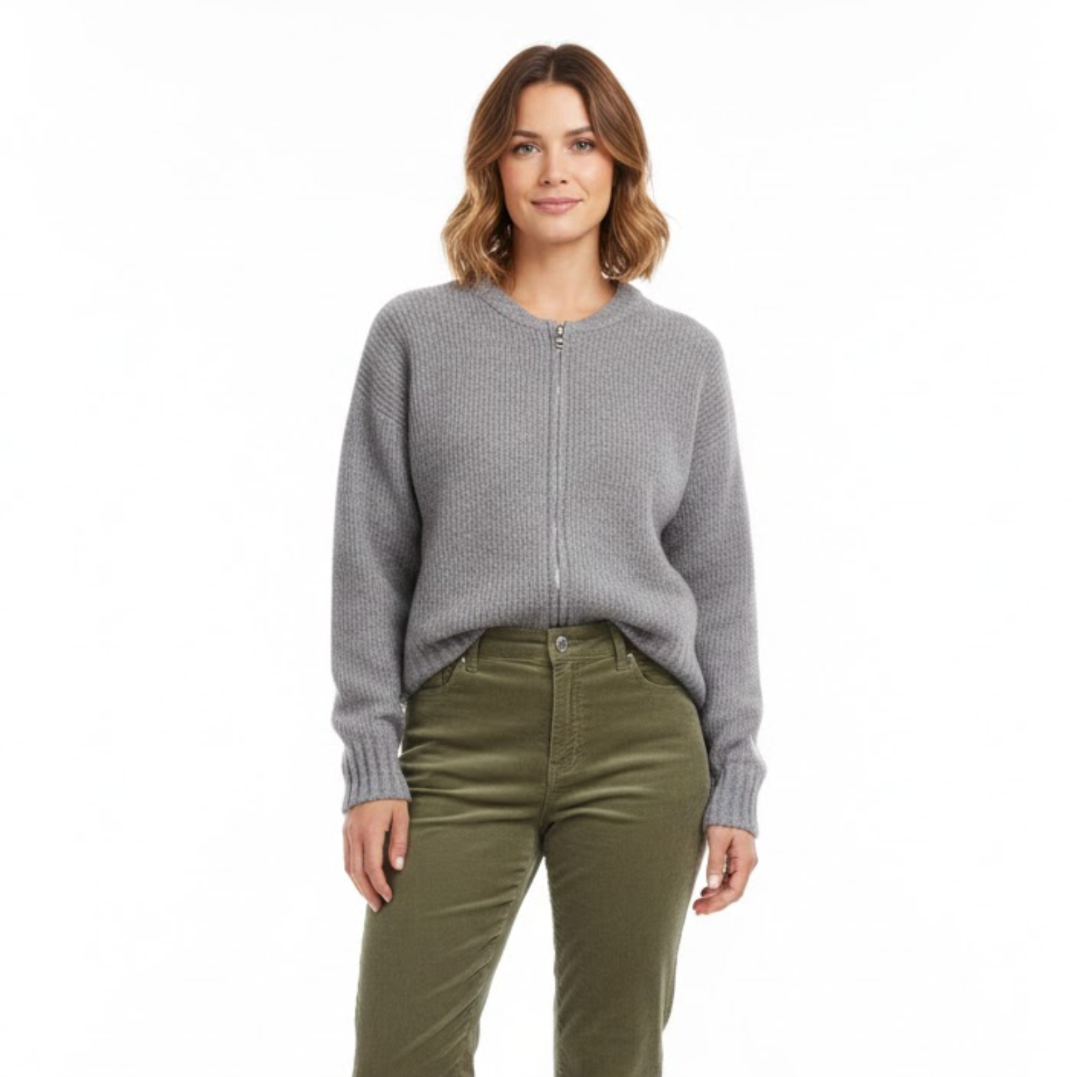 Chaqueta de punto con cremallera para mujer, cuello redondo, estilo antiguo informal