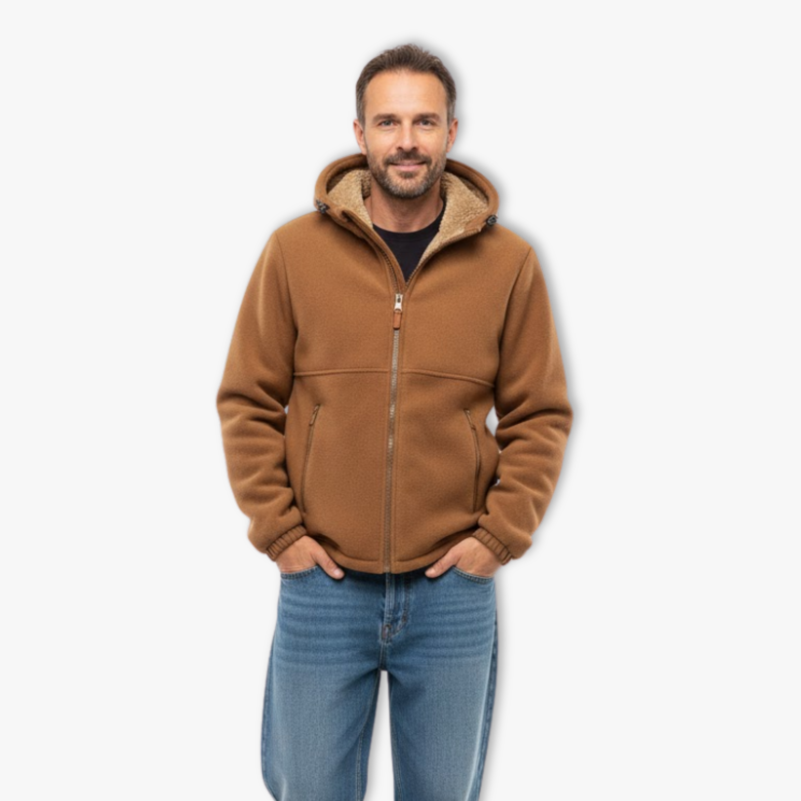 Férfi sherpa prémium kabát laza szabás szélálló szerkezet