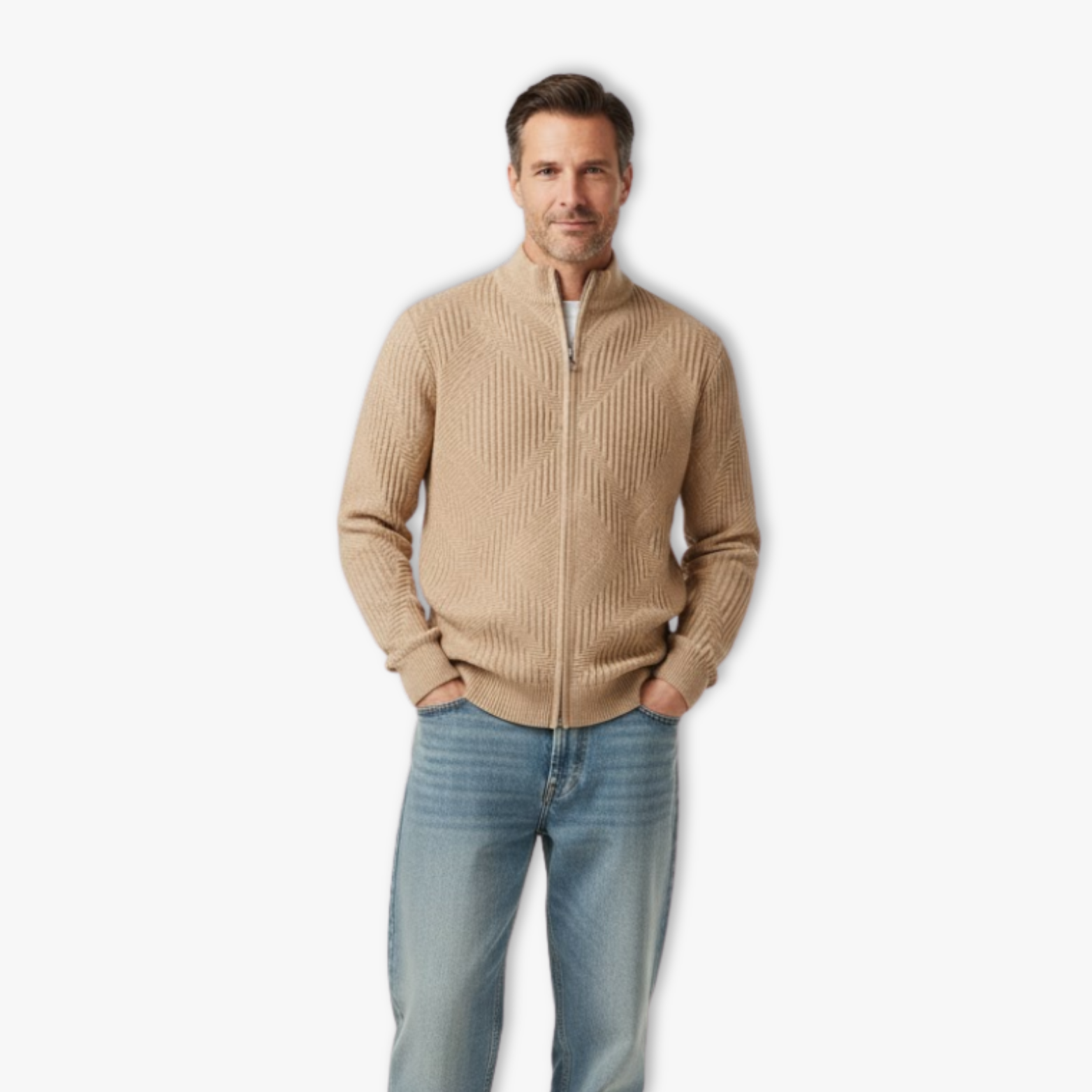 Veste en maille homme motifs géométriques col montant protecteur