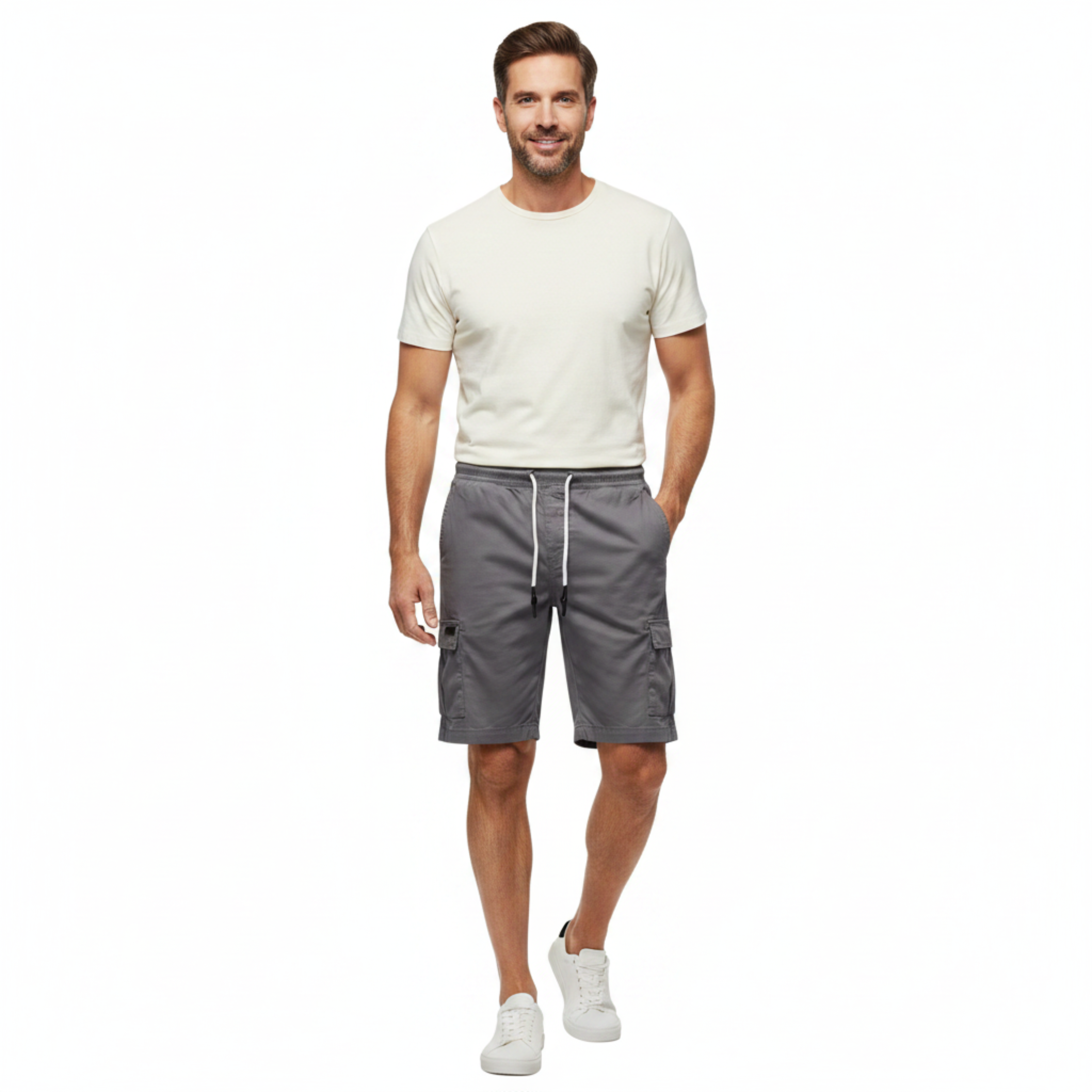 Herren Cargo-Shorts aus Baumwolle mit elastischem Bund und Kordelzug