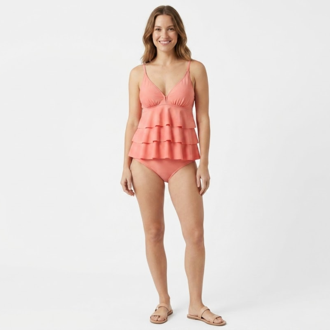 Maillot de Bain Tankini Set Deux Pièces à Volants Superposés pour Femme