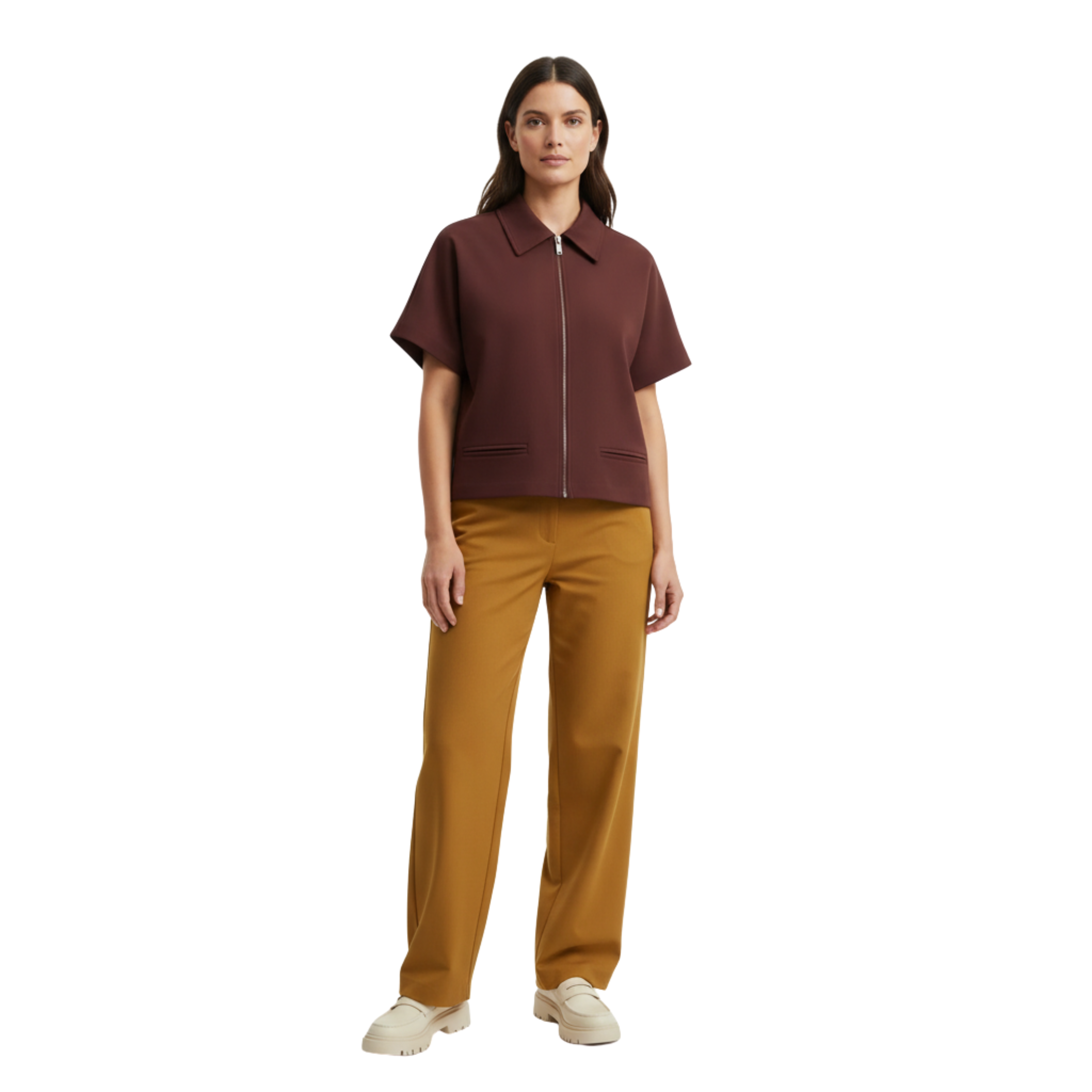 Veste Courte en Polyester à Manches Courtes avec Fermeture Éclair pour Femme