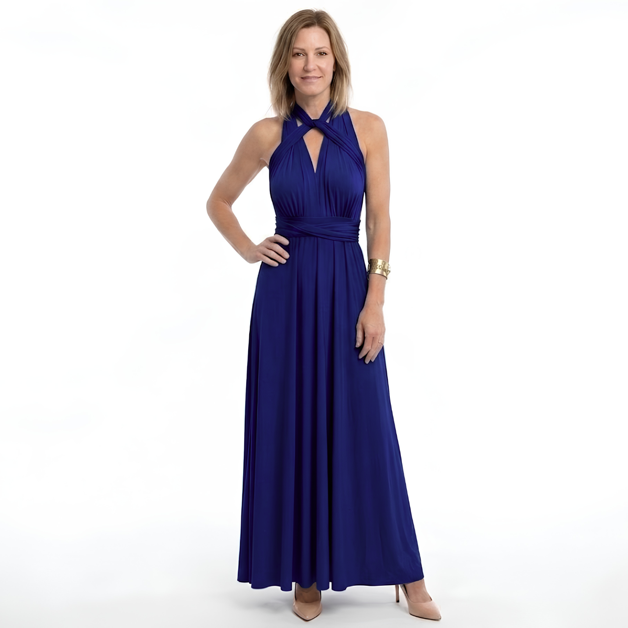 Vestido Maxi Convertible Infinity con Tirantes Multi-Posiciones y Falda Fluida