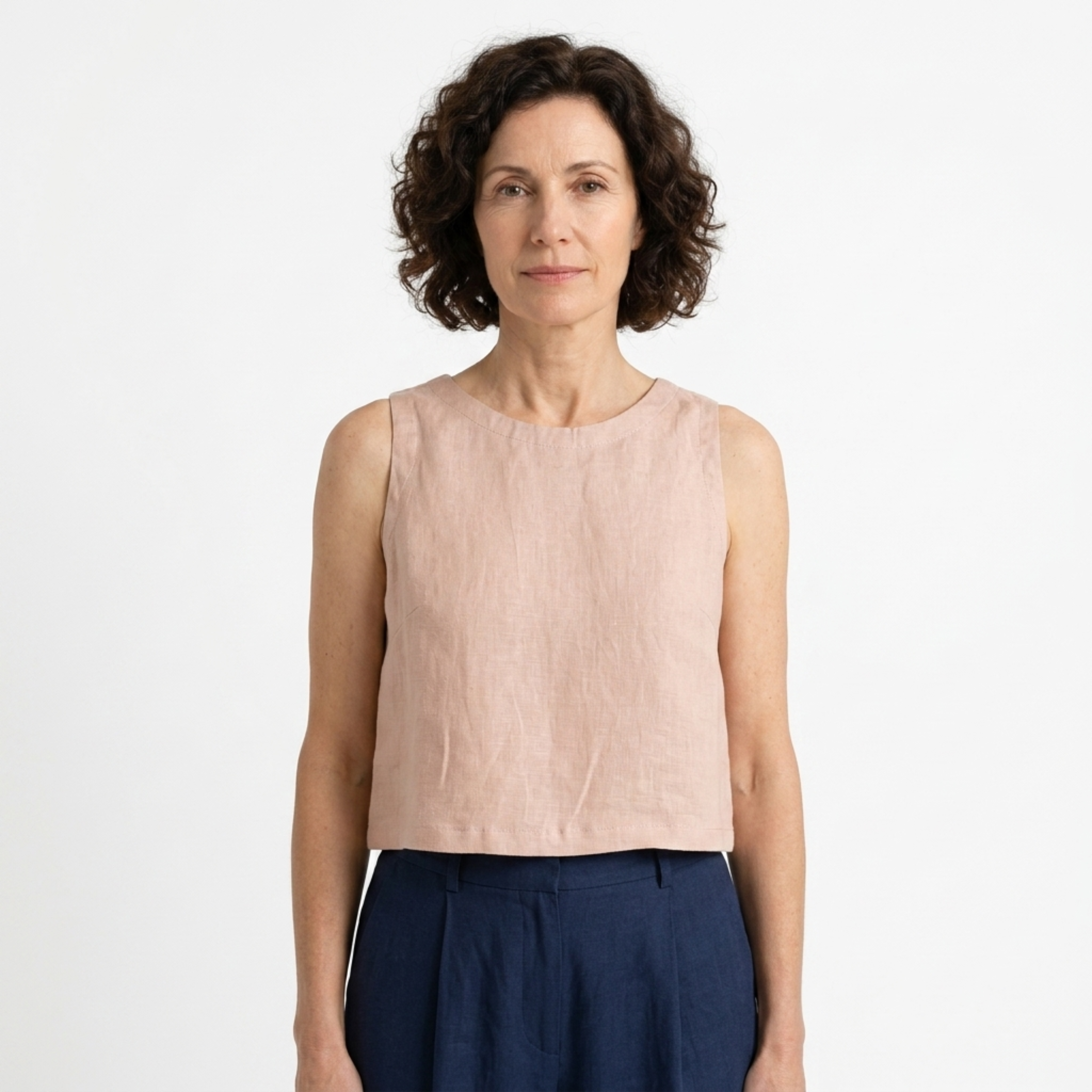 Top corto reversible sin mangas — 100 % lino puro — estilo minimalista — verano