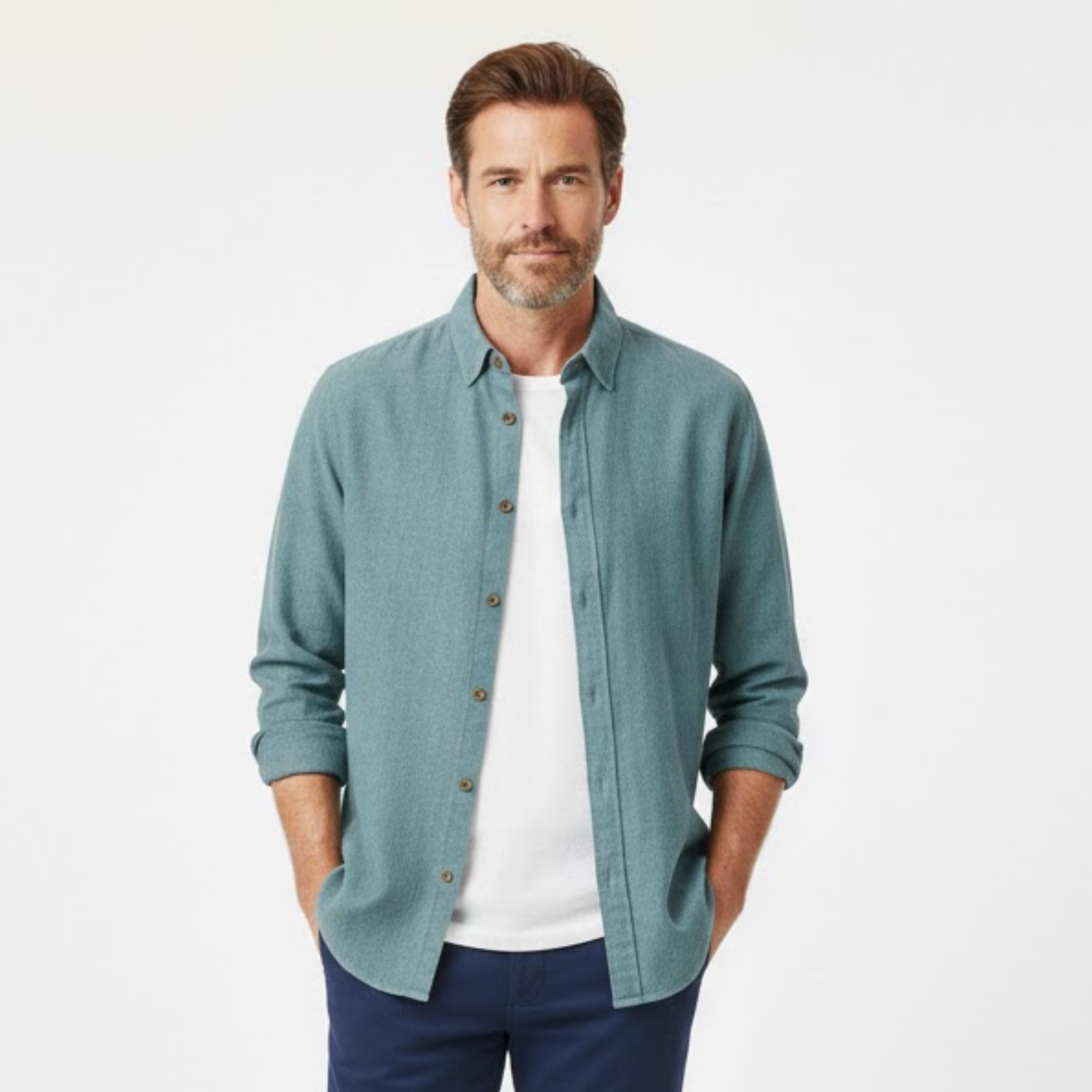 Férfi hosszú ujjú, laza szabású vászon- és pamutinghező ing