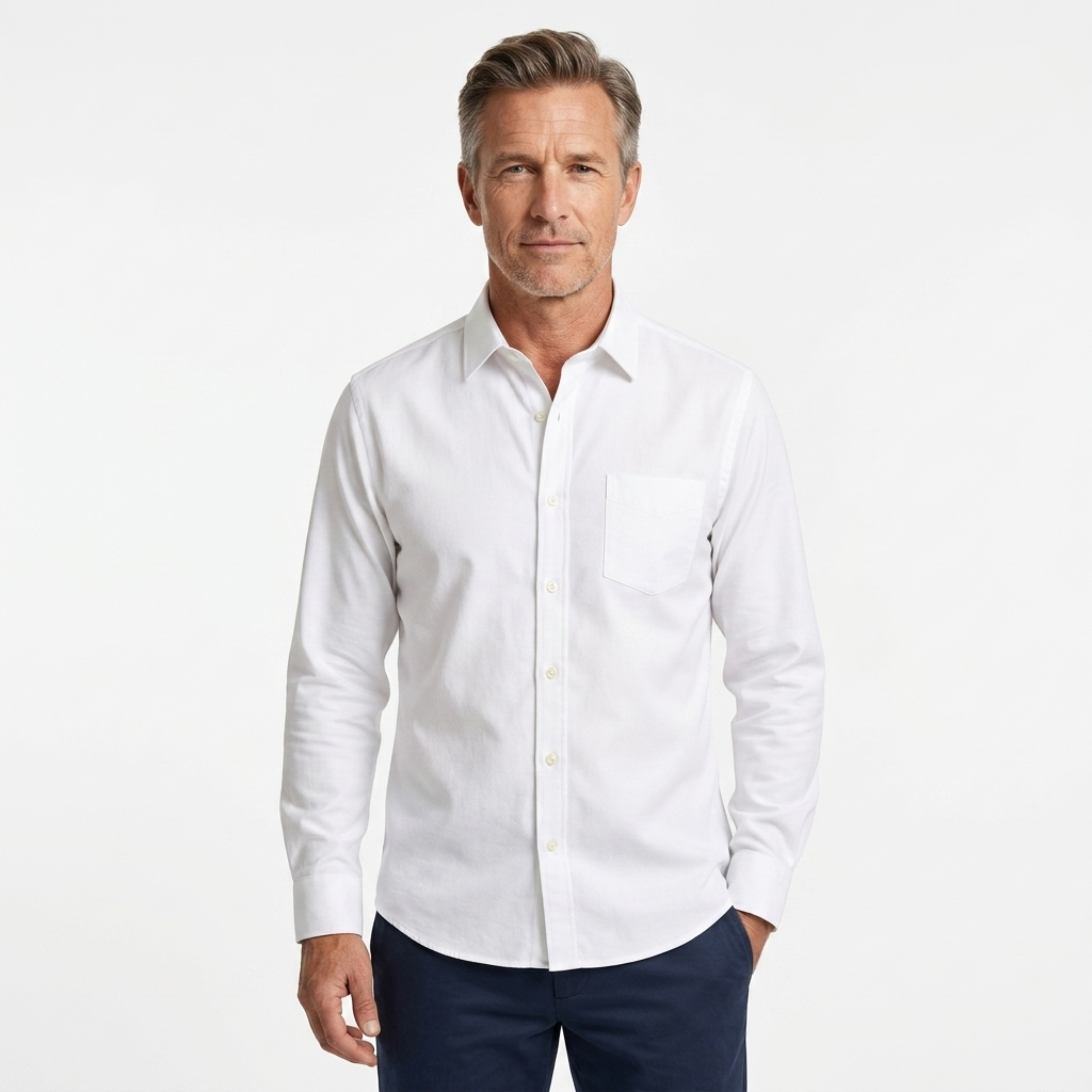 Men's button-down shirt — long sleeves and pointed collar — formal occasion