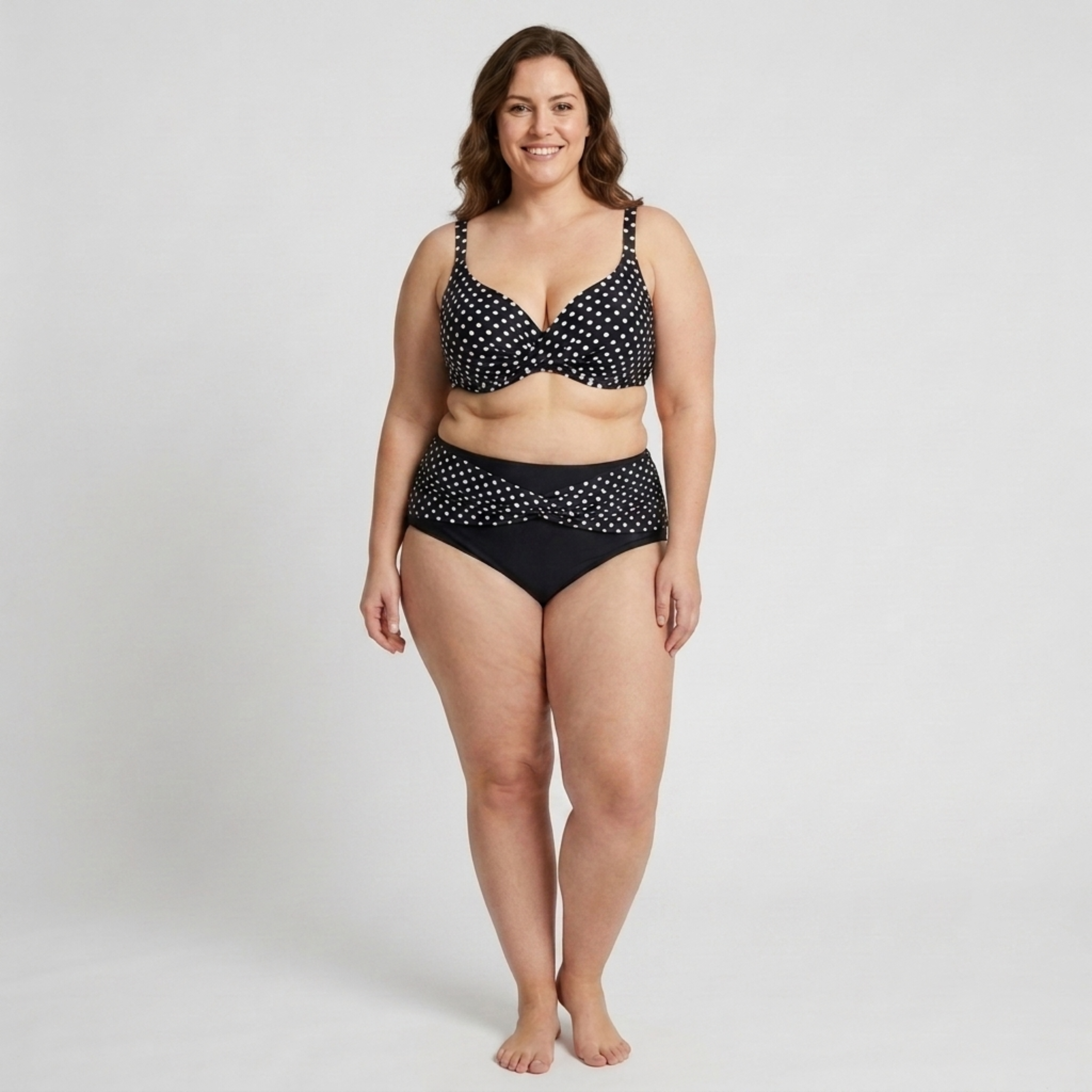 Costume da bagno due pezzi taglia grande per donna bikini vita alta a pois