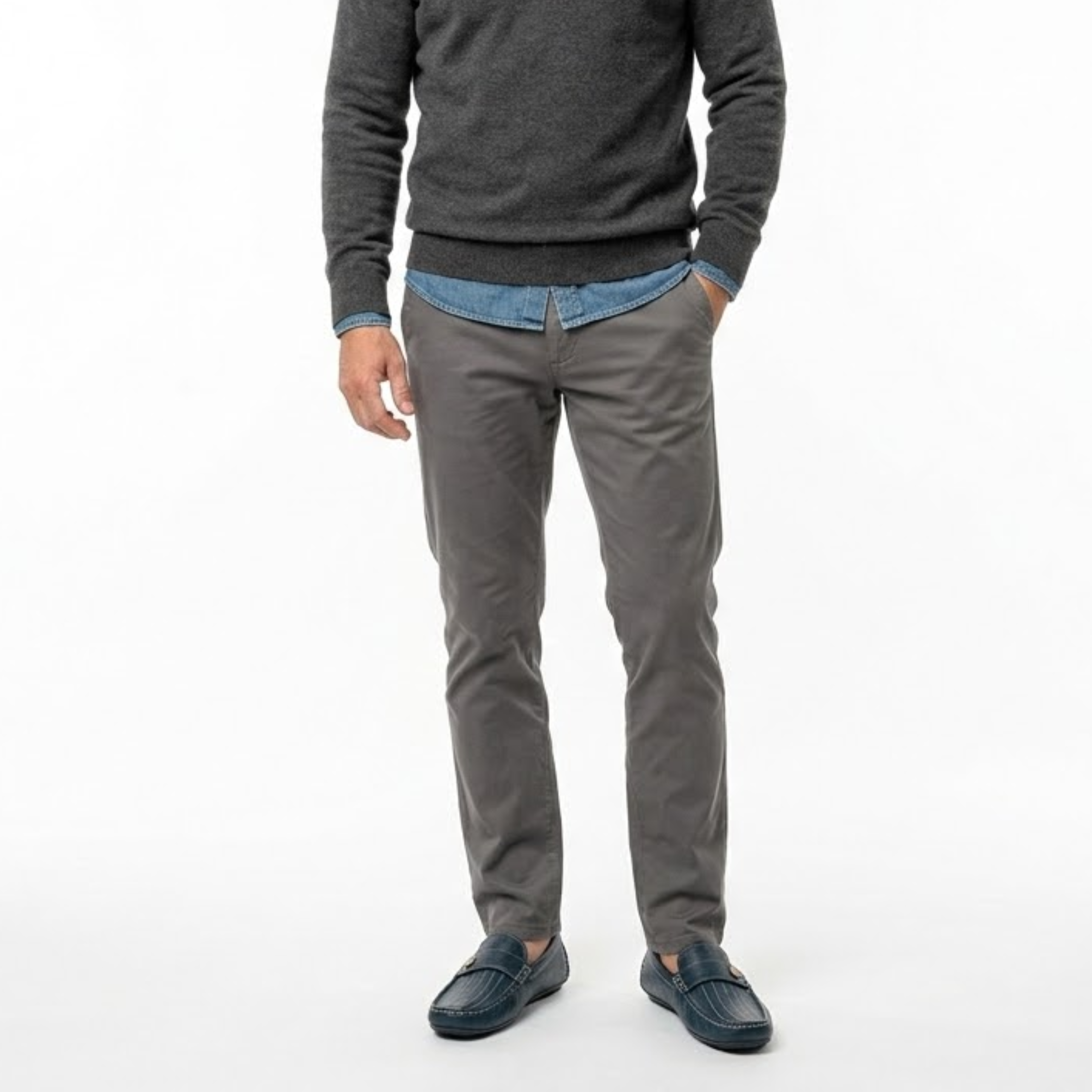 Mocassins em Pele Genuína para Homens com Risca e Botão Decorativo de Enfiar