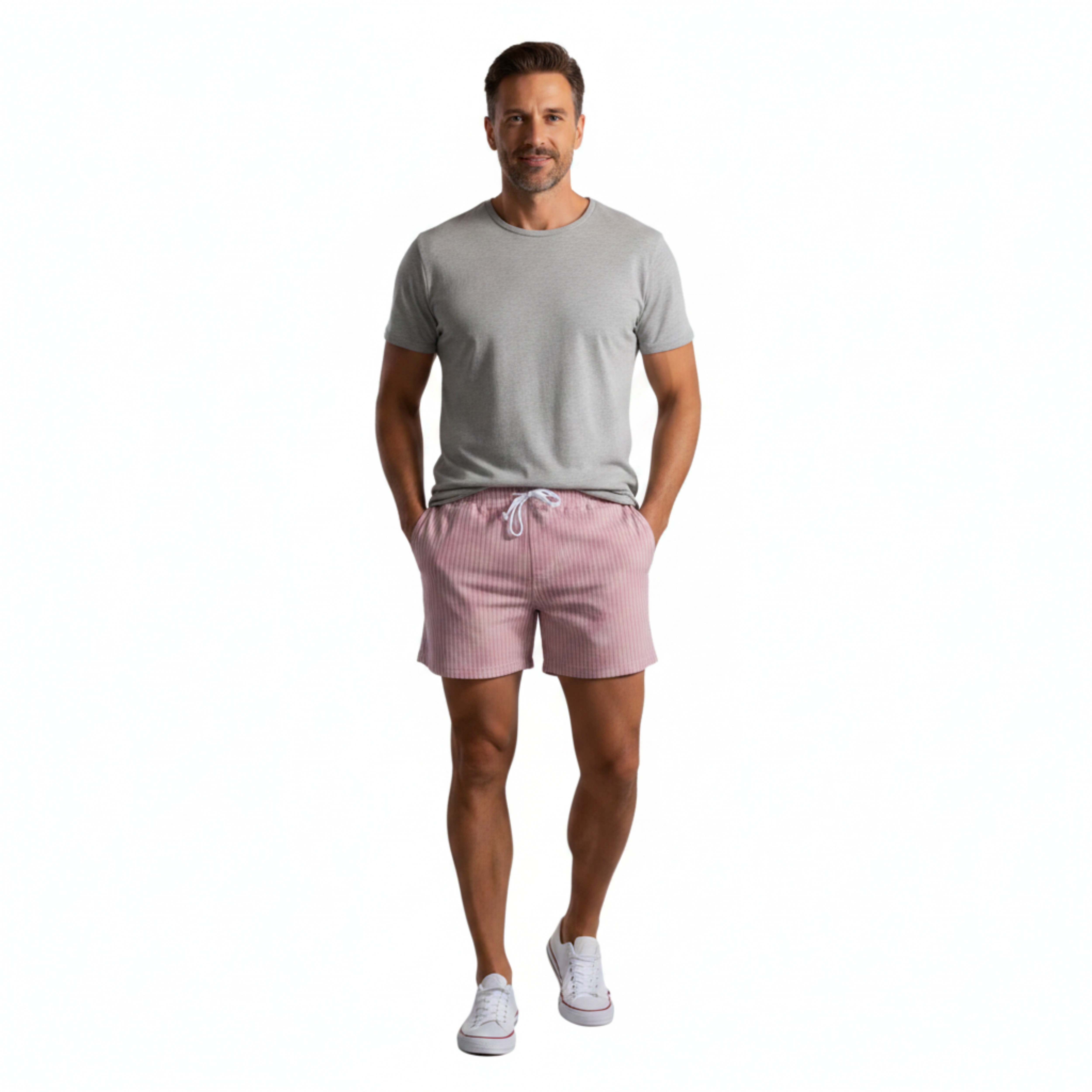 Short linen pants for men with adjustable waistband and Italian pockets