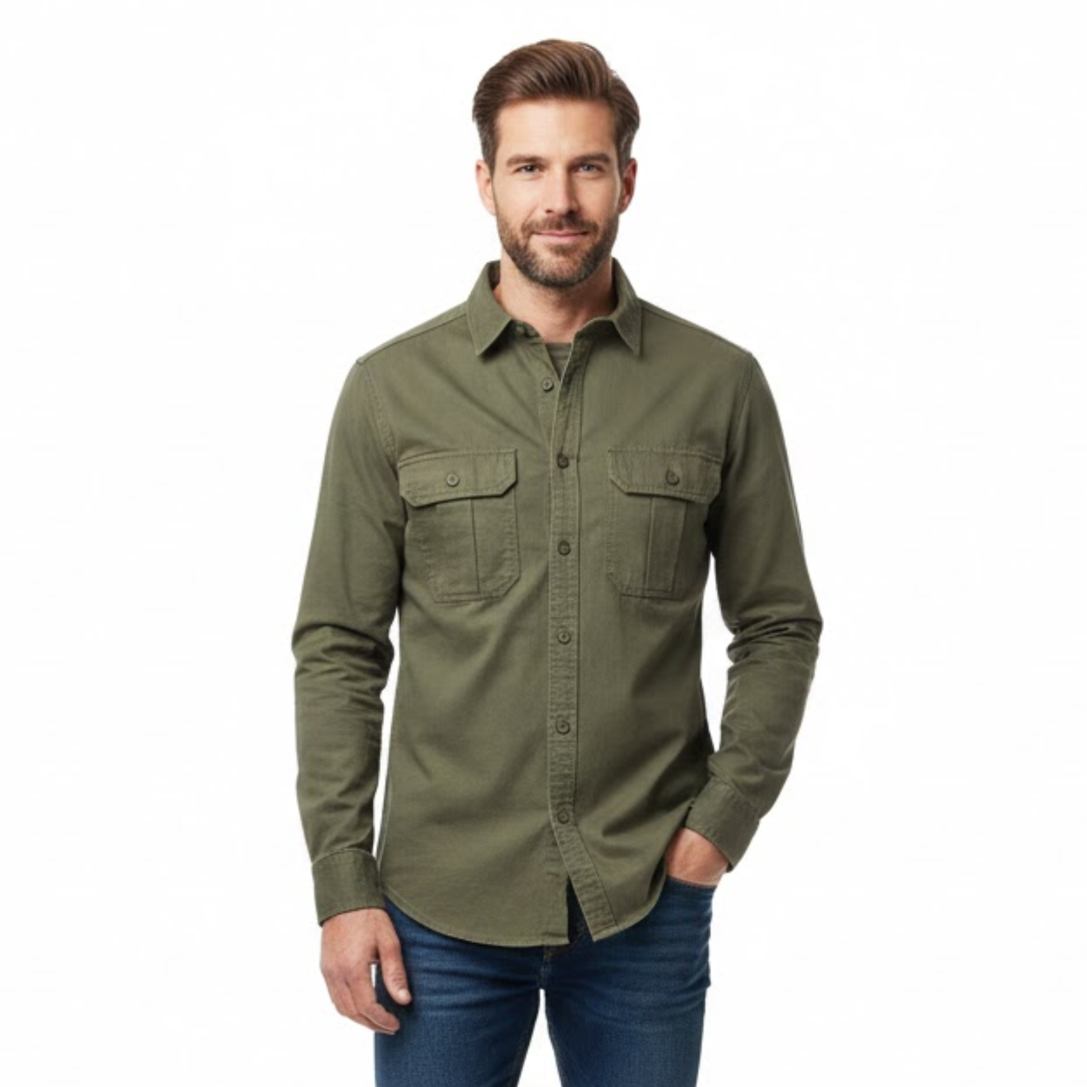 Férfi laza ing két mellzsebbel és gombos záródással